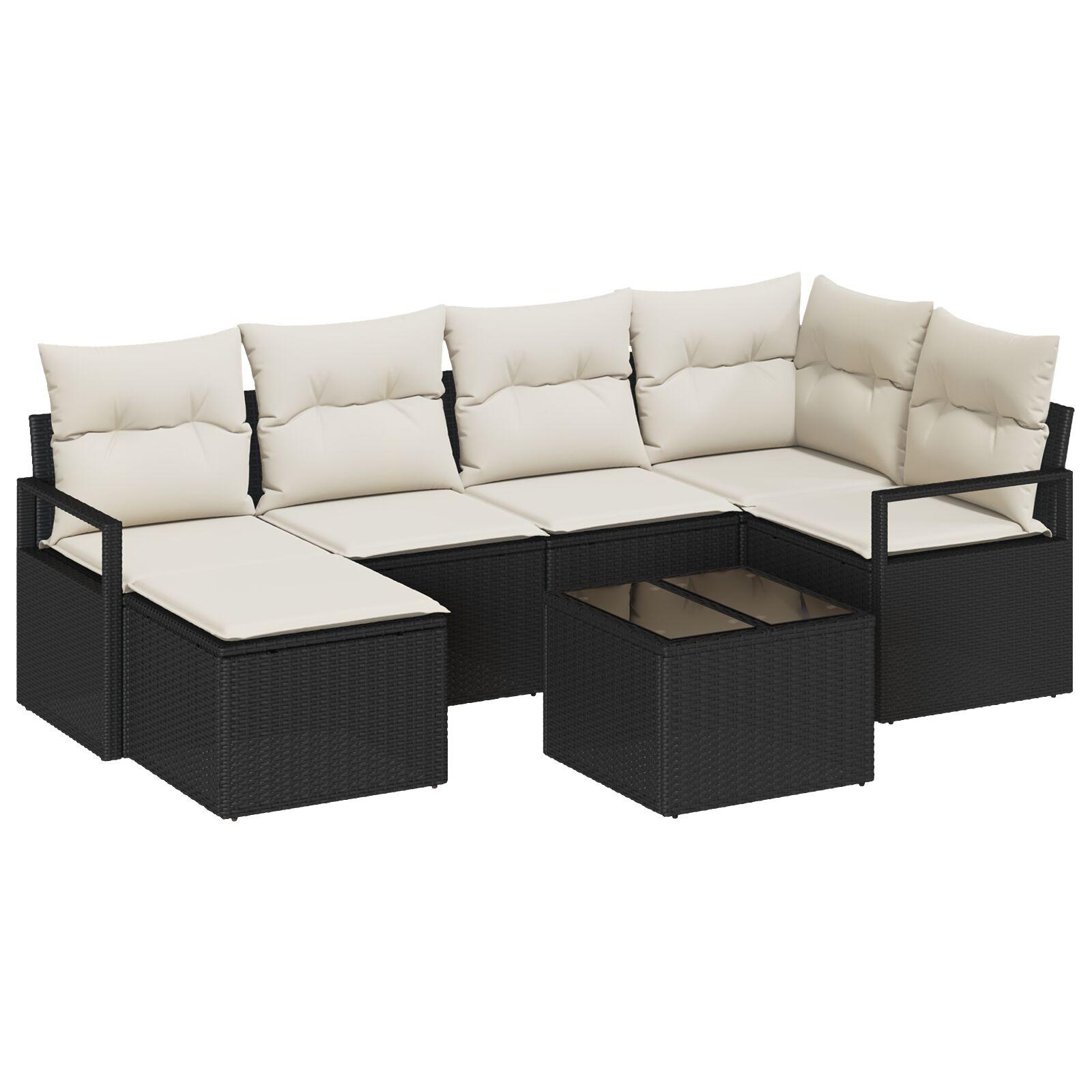 6 Dele Have Sofa Sæt Med Hynder Brun Poly Rattan 2-personers Have Sofa Med Opbevaring & Hynder Sort Poly Rattan
