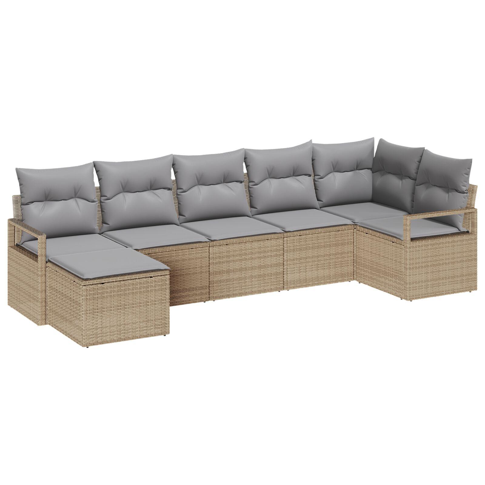 7 Dele Have Sofa Sæt Med Hynder Beige Poly Rattan 2 Personers Have Sofa Med Opbevaring & Hynder Beige Poly Rattan