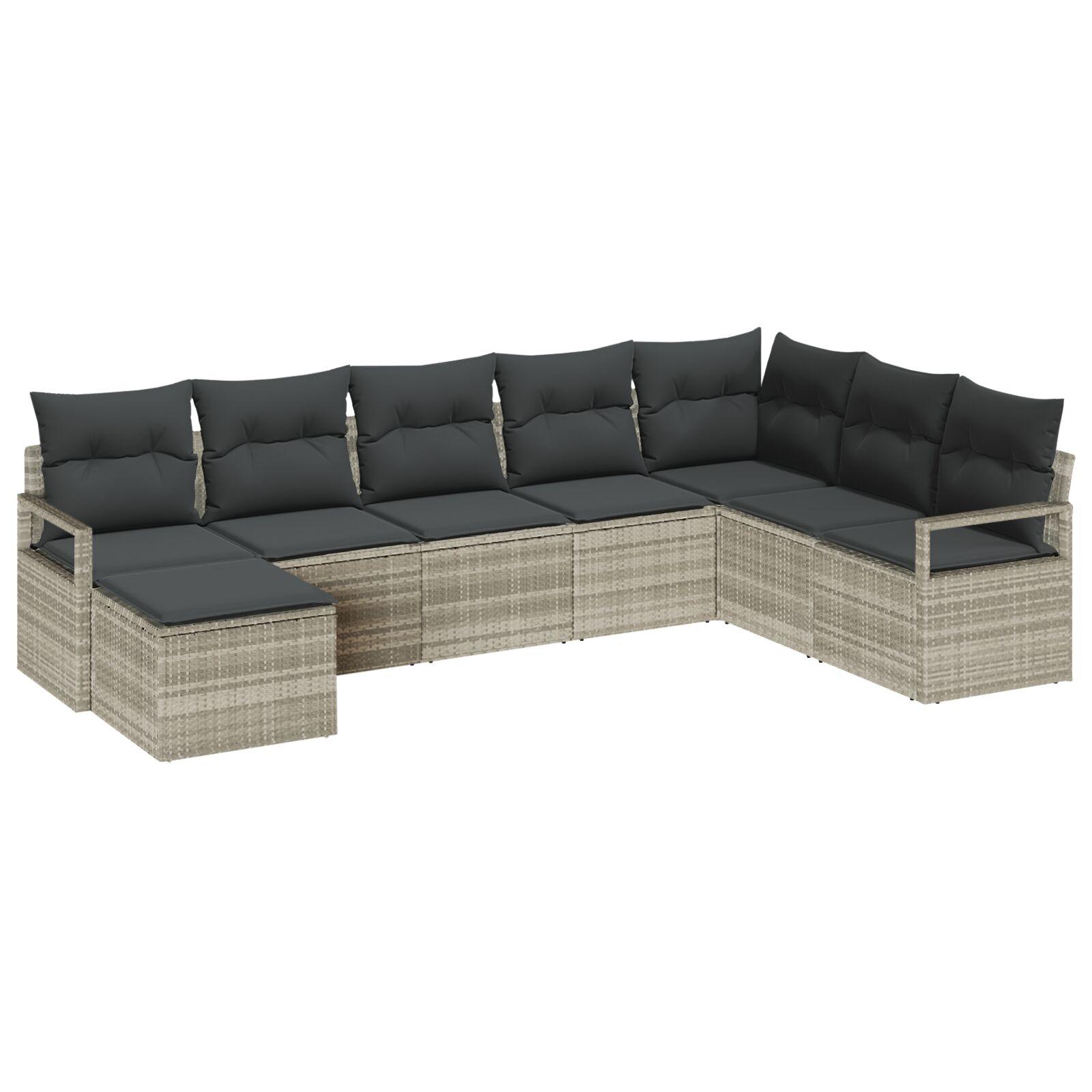 Havesofa Sæt 7 stk Lysegrå Poly Rattan og pulverlakeret stål