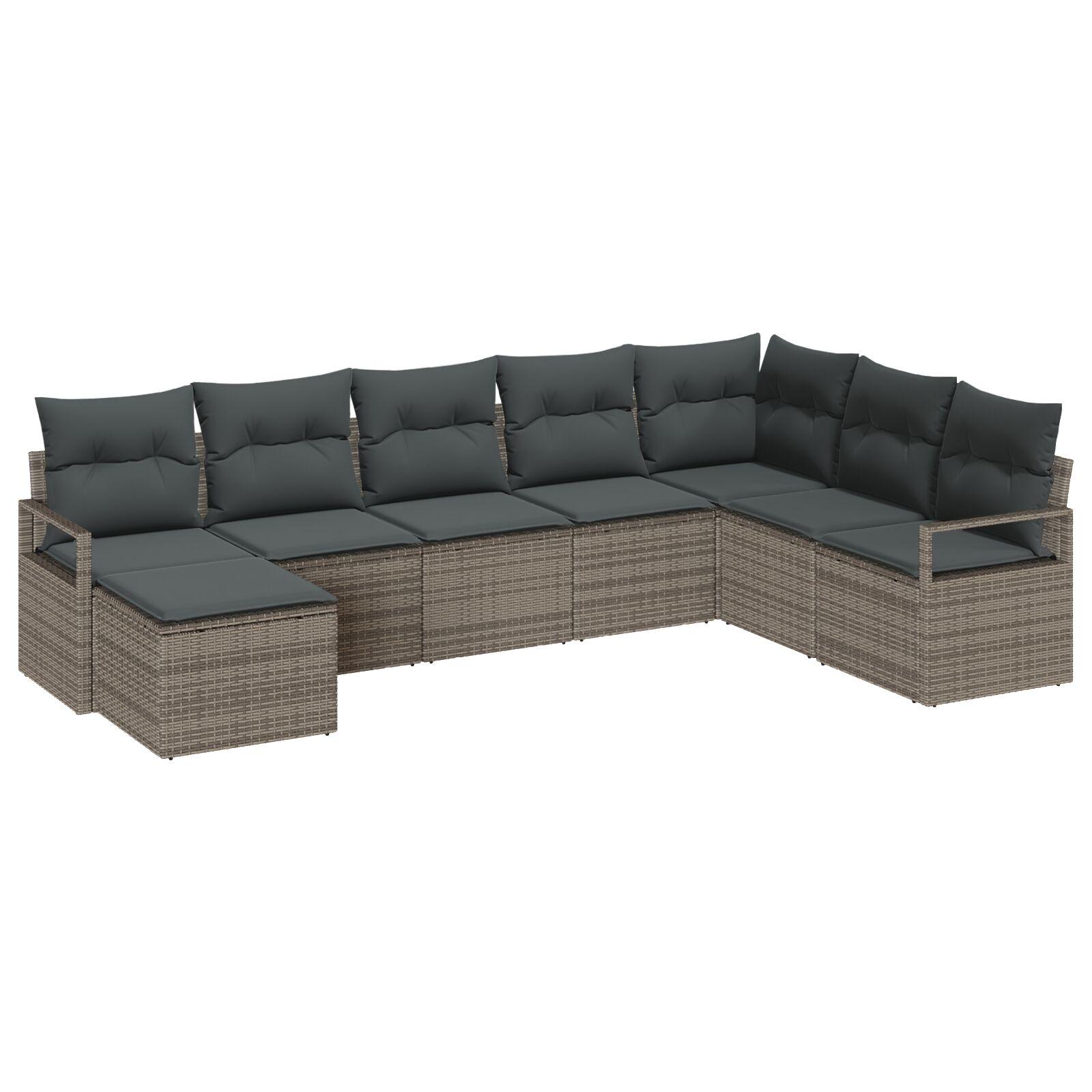8 Delers Havesofa Sæt med Puder Grå Poly Rattan, 2-personers Havesofa med Opbevaring & Puder Grå Poly Rattan