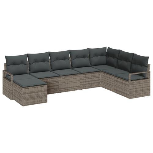 8 Delers Havesofa Sæt med Puder Grå Poly Rattan, 2-personers Havesofa med Opbevaring & Puder Grå Poly Rattan