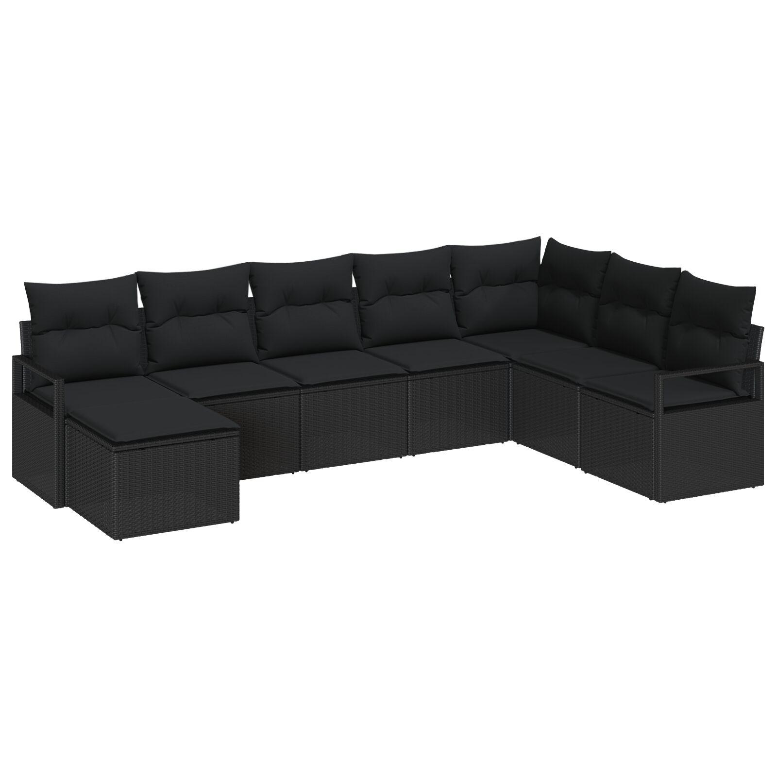 Havesofa Sæt 8 stk Sort Poly Rattan og pulverlakeret stål