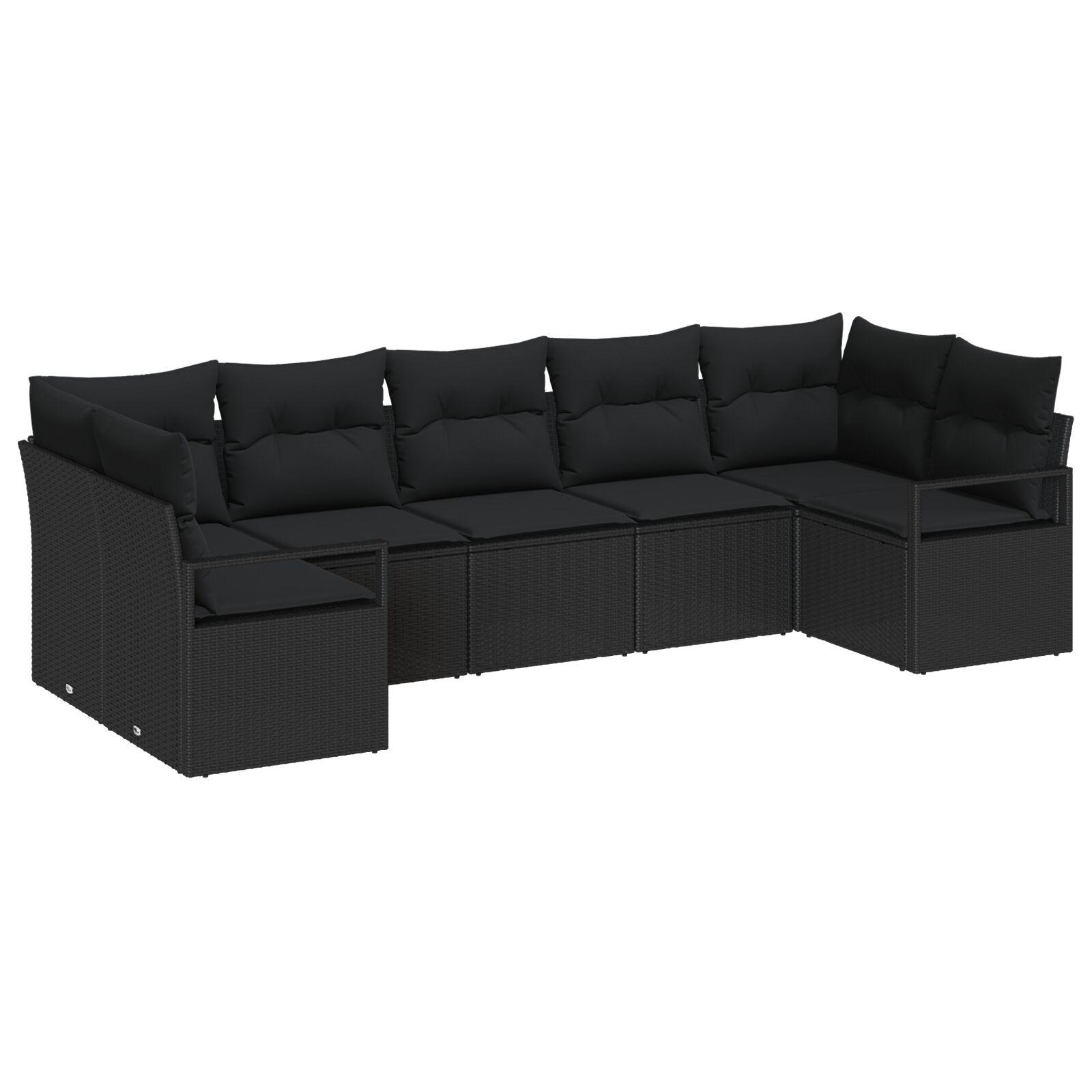 Havesofa Sæt 7 stk Sort Poly Rattan og pulverlakeret stål