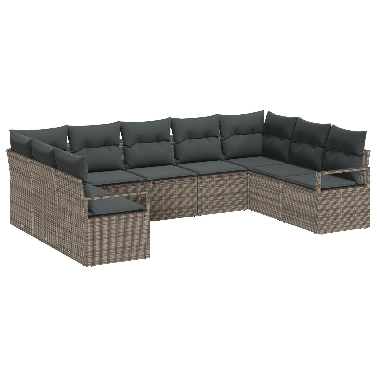 Havesofa Sæt 9 stk Grå Poly Rattan og pulverlakeret stål