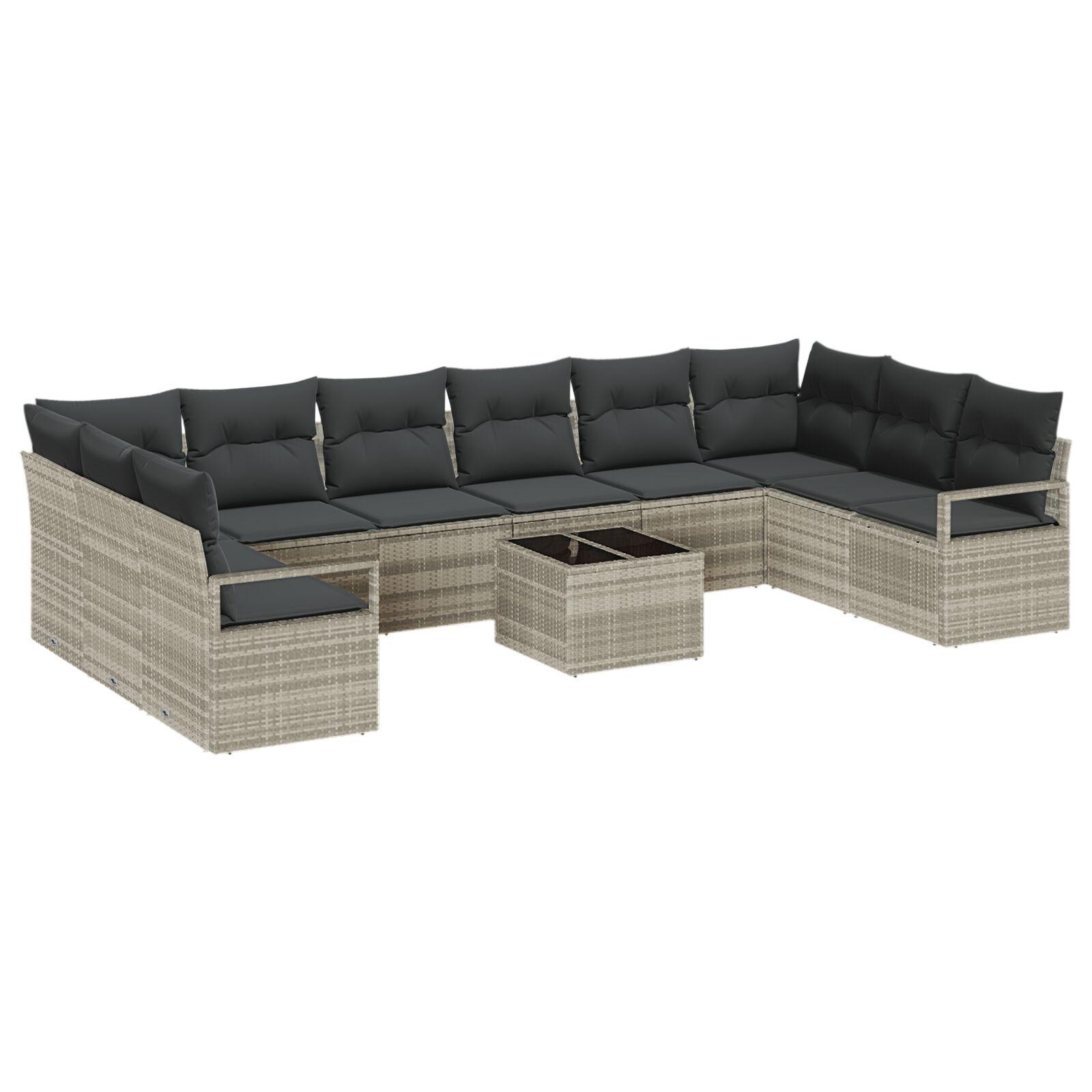11 Dele Have Sofa Sæt Med Pudebetræk Grå Poly Rattan 2-sæders Have Sofa Med Opbevaring&pudebetræk Grå Poly Rattan