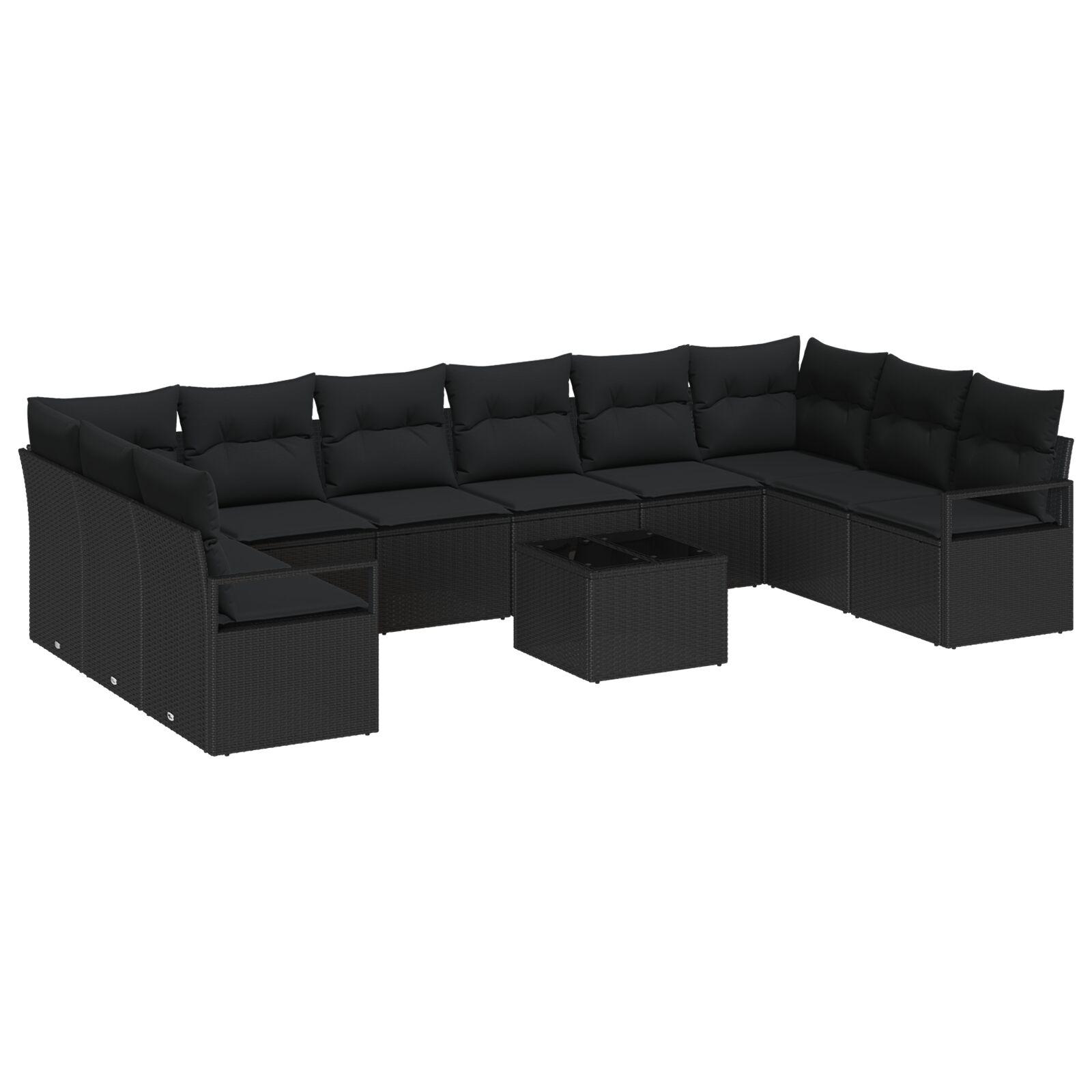 Havesofa Sæt 11 stk Sort Poly Rattan og pulverlakeret stål