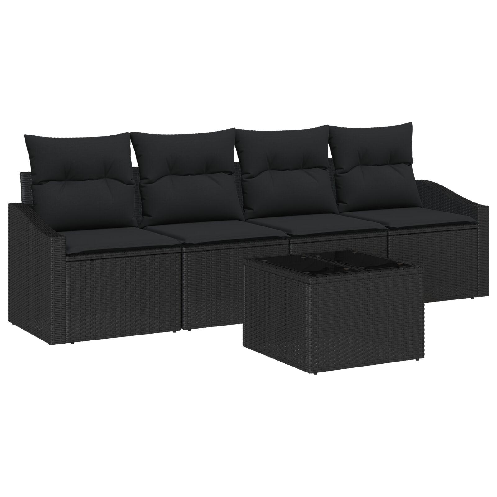 Havesofa Sæt med pude med opbevaring 5 stk Sort 55 x 55 x 37 cm