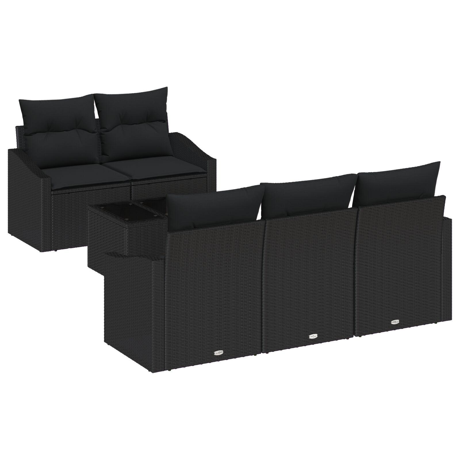 Havesofa Sæt med pude med opbevaring 6 stk Sort 55 x 55 x 37 cm