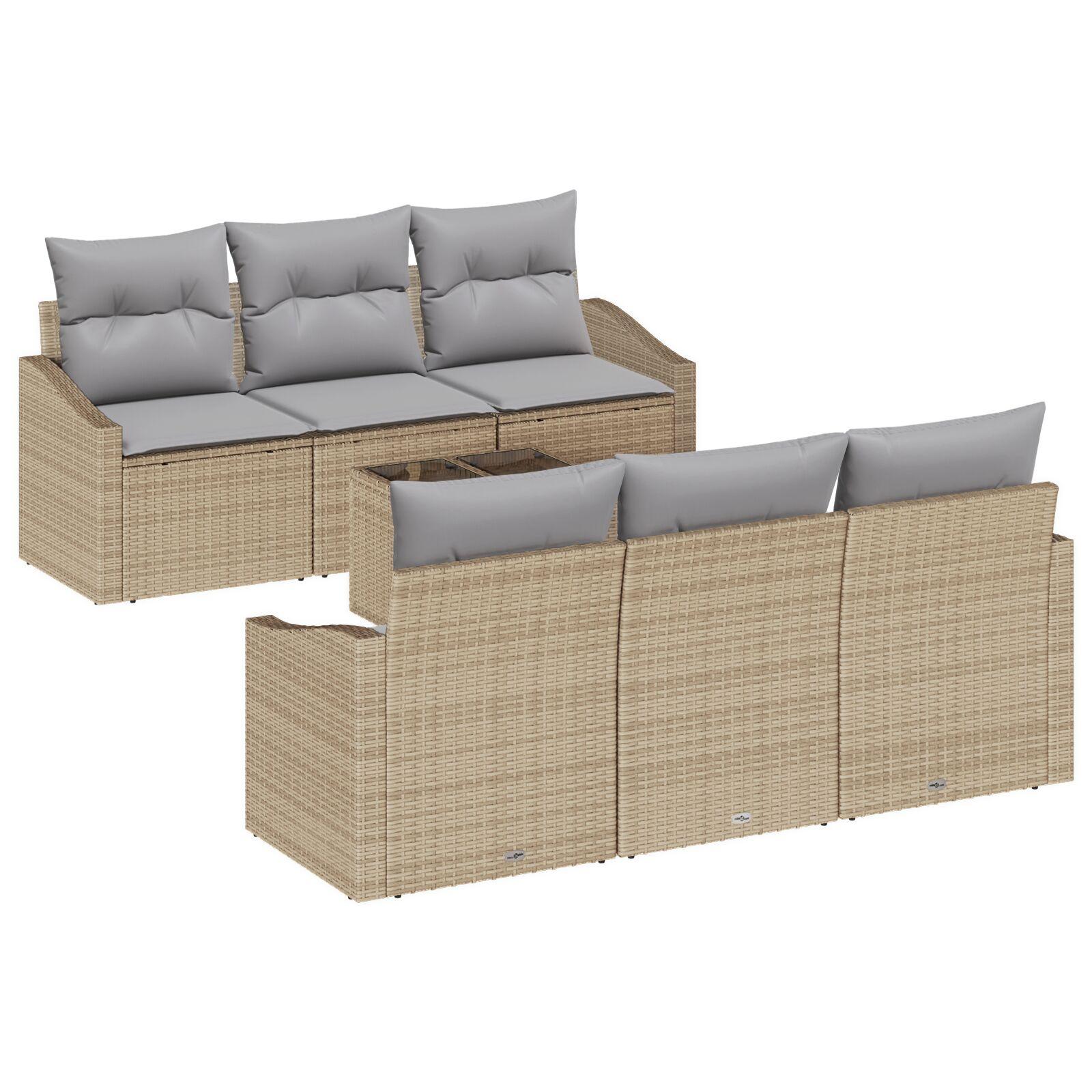 Sofa Sæt Med Pude Med Opbevaring 7 Dele Polyrattan - beige og lysegrå