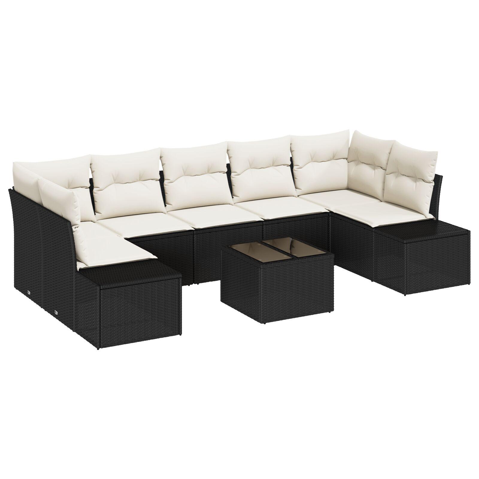 Havesofa Sæt med pude 8 stk Sort og Cream 55 x 55 x 37 cm