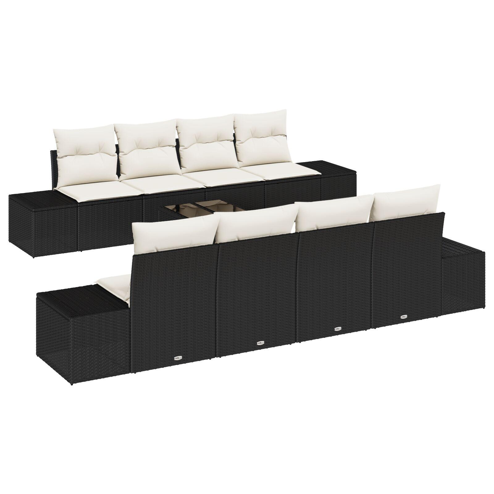 Havesofa Sæt med pude 7 stk Sort og Cream 55 x 55 x 37 cm
