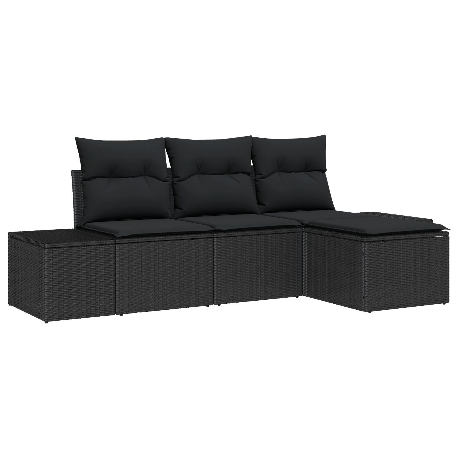 Havesofa Sæt 4 stk Sort Poly Rattan og pulverlakeret stål