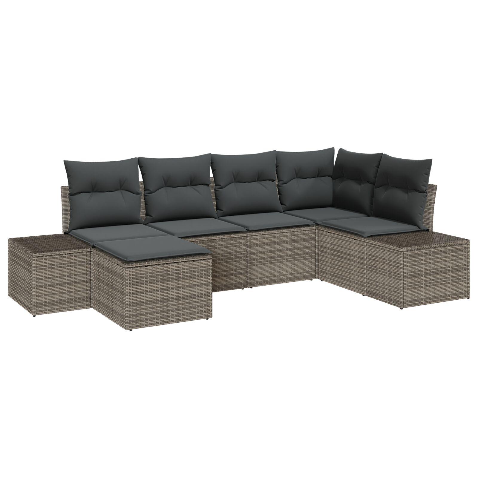 Havesofa Sæt med pude 6 stk Grå 264 x 154 x 85 cm Poly rattan
