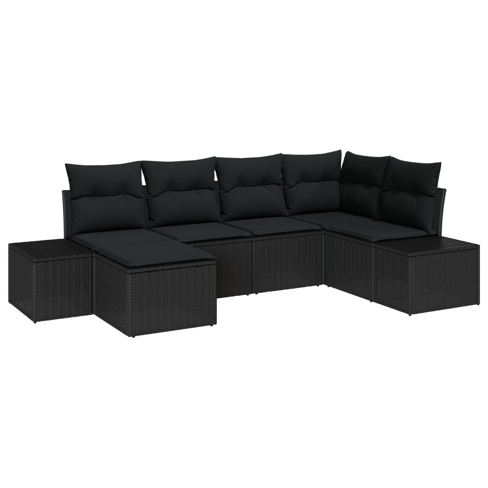 Havesofa Sæt med pude 6 stk Sort 264 x 154 x 85 cm Poly rattan