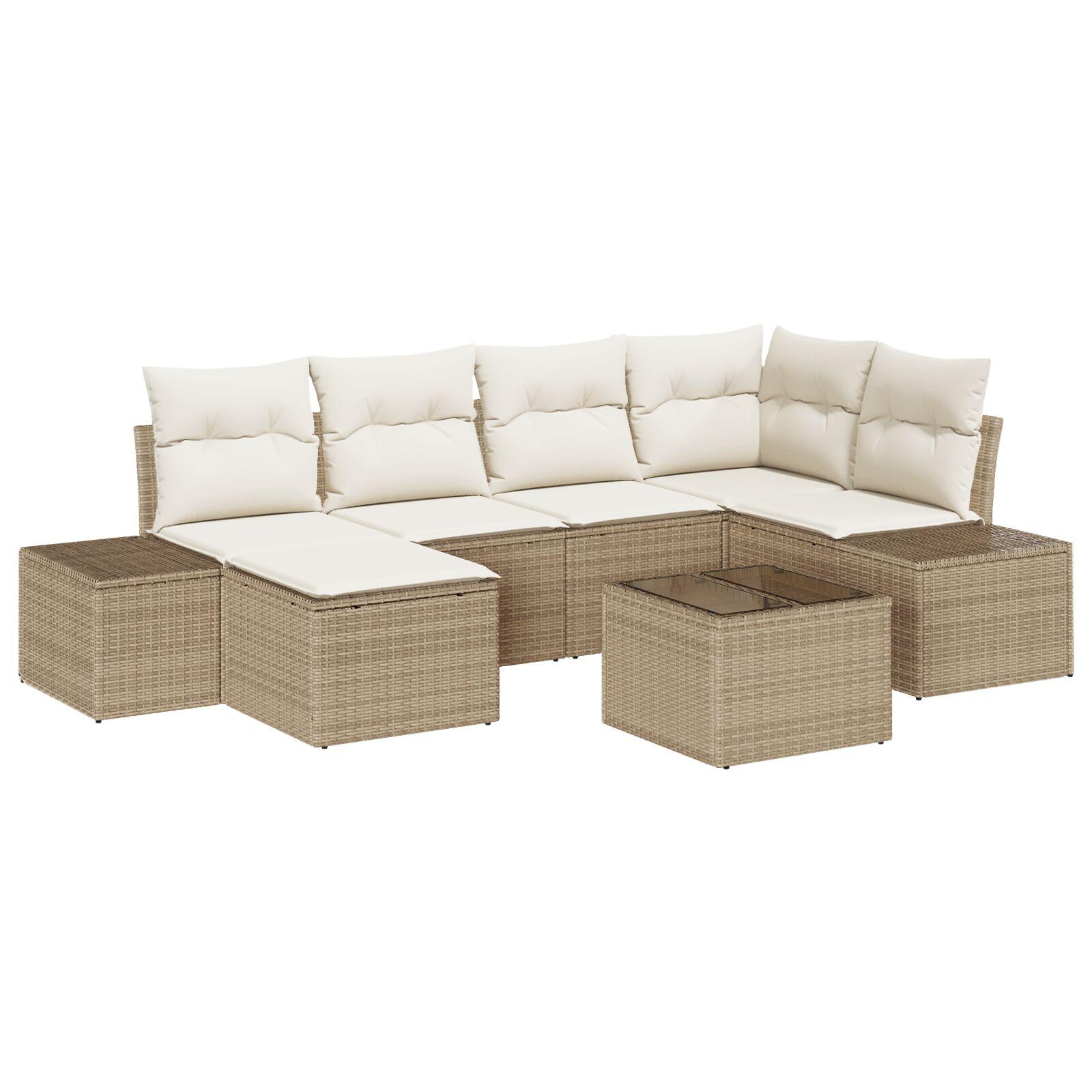 Havesofa Sæt 7 stk beige og cremefarvet 264 x 154 x 85 cm