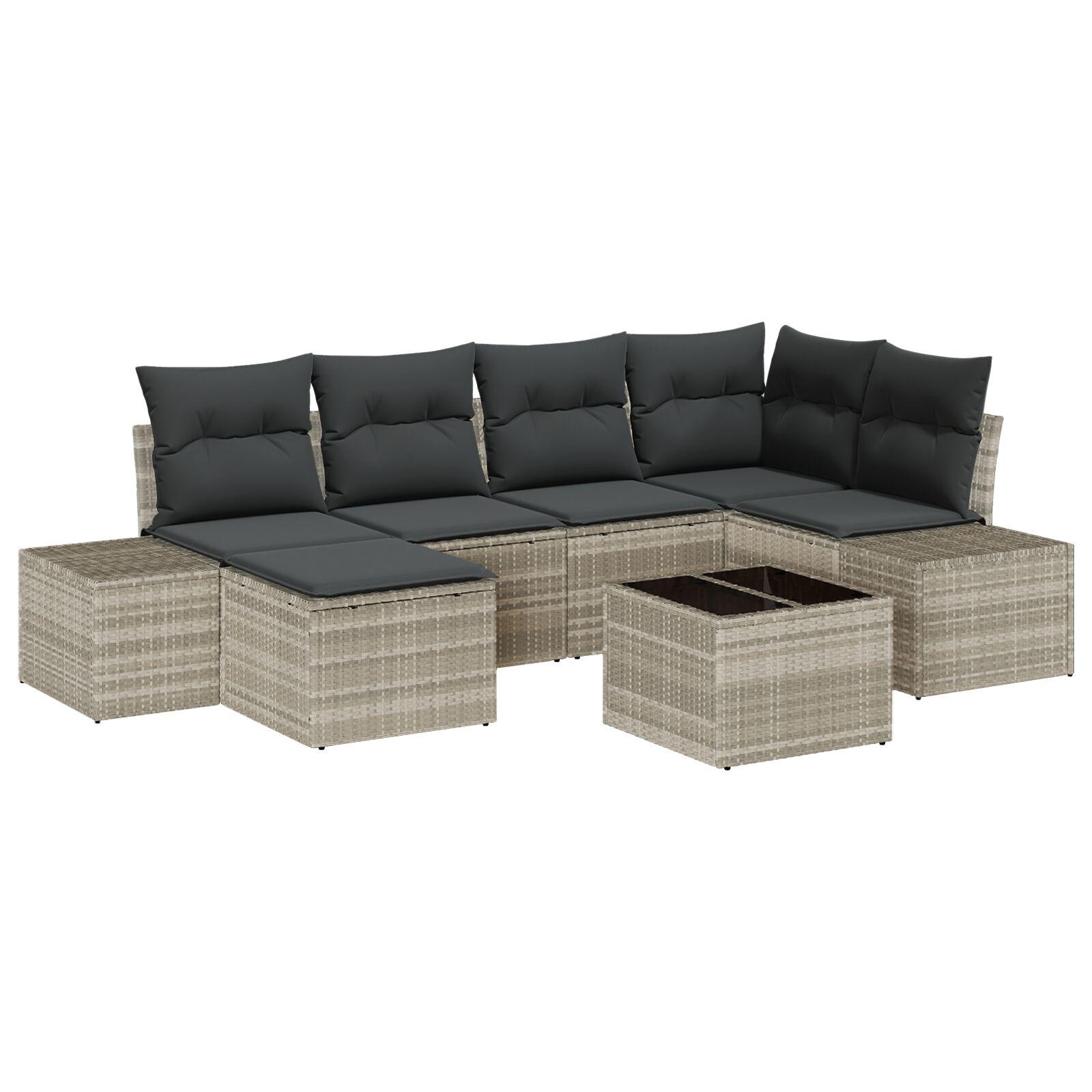 Havesofa sæt med opbevaring - 6 dele i lysegrå polyrattan