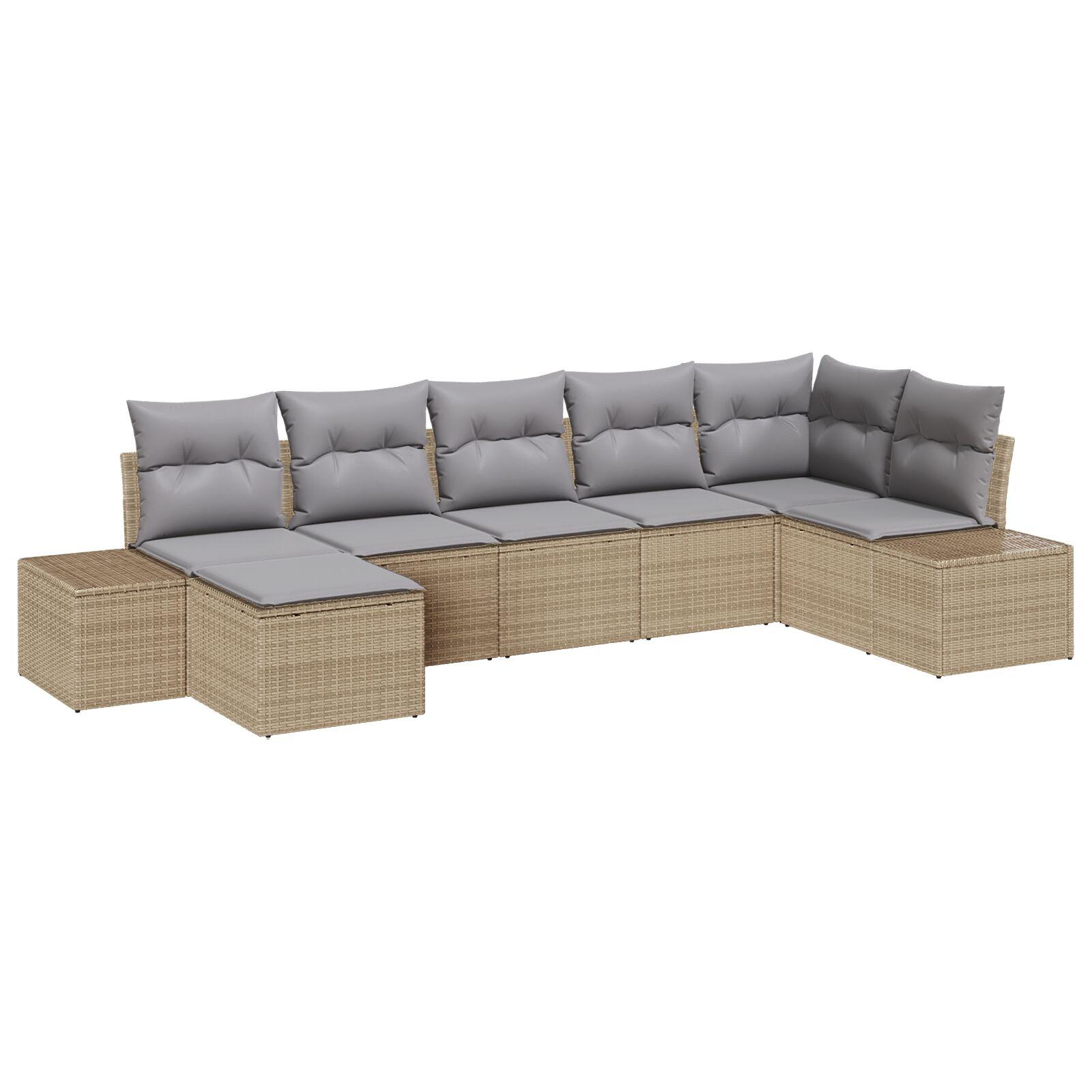 Havesofa Sæt med pude med opbevaring 7 stk Beige Poly rattan