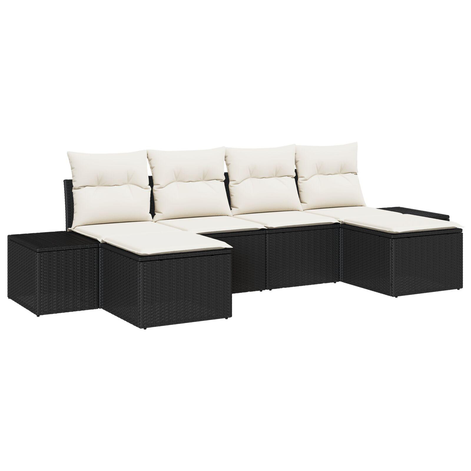 Havesofa Sæt 6 stk Sort og cremefarvet 184 x 62 x 85 cm
