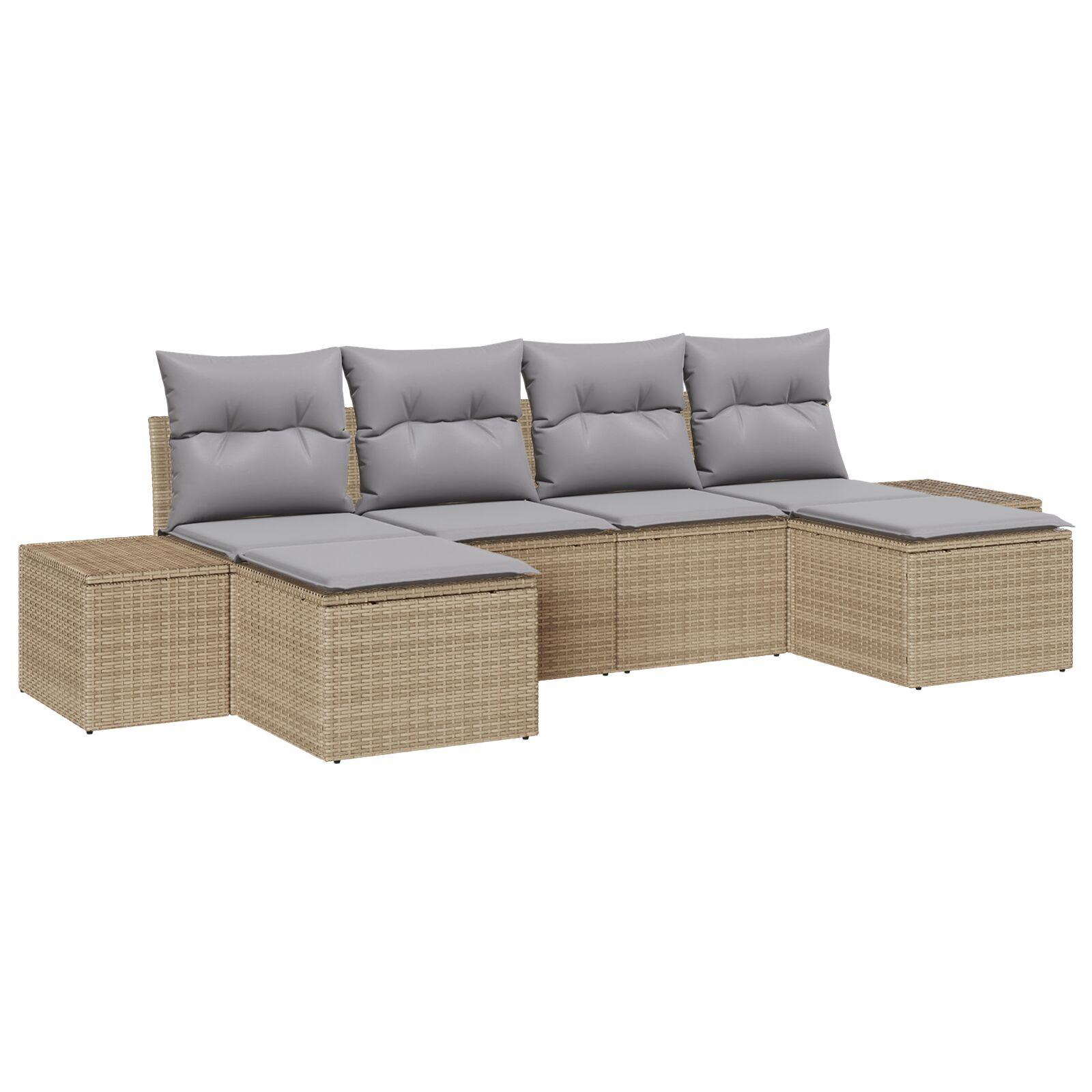 Havesofa Sæt med pude 6 stk beige og lysegrå 184 x 62 x 85 cm