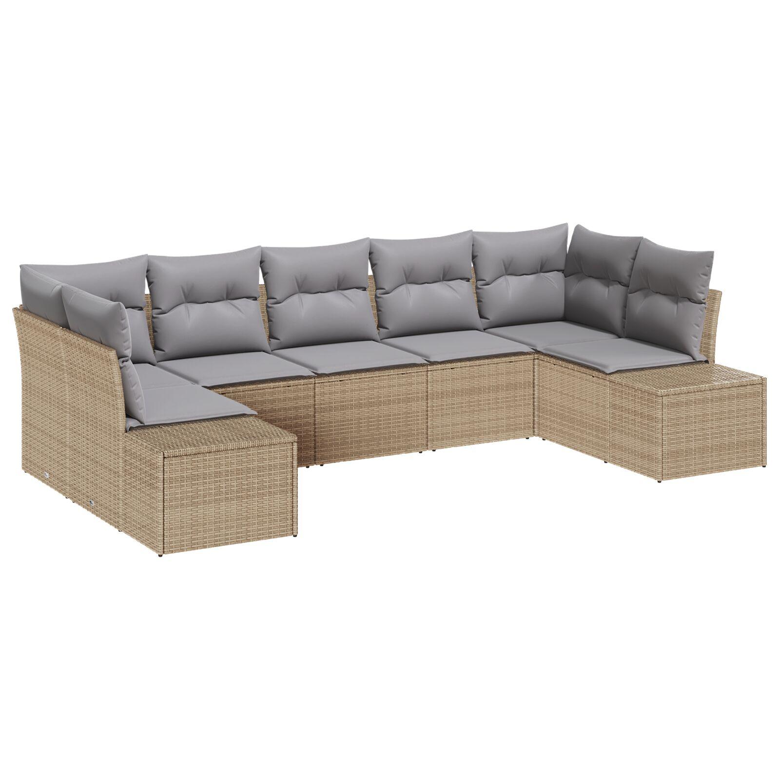 Modulær havesofa med opbevaring - 7 dele, beige/lys grå i polyrattan
