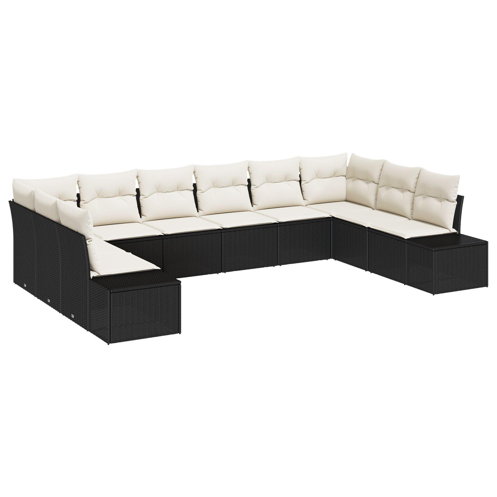 Havesofa Sæt 10 stk Sort og cremefarvet 344 x 209 x 85 cm