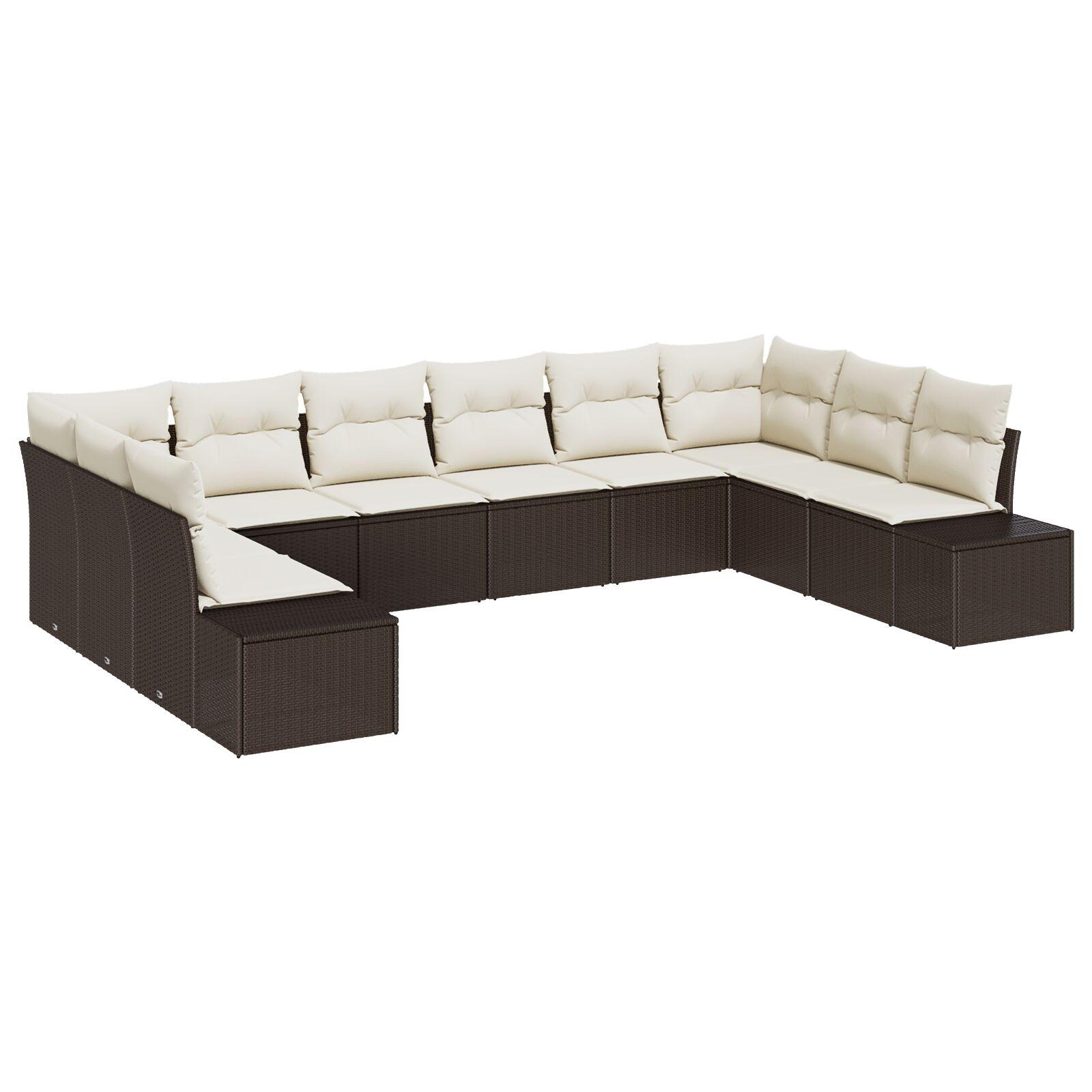 Havesofa Sæt 10 stk Brun og cremefarvet 344 x 209 x 85 cm
