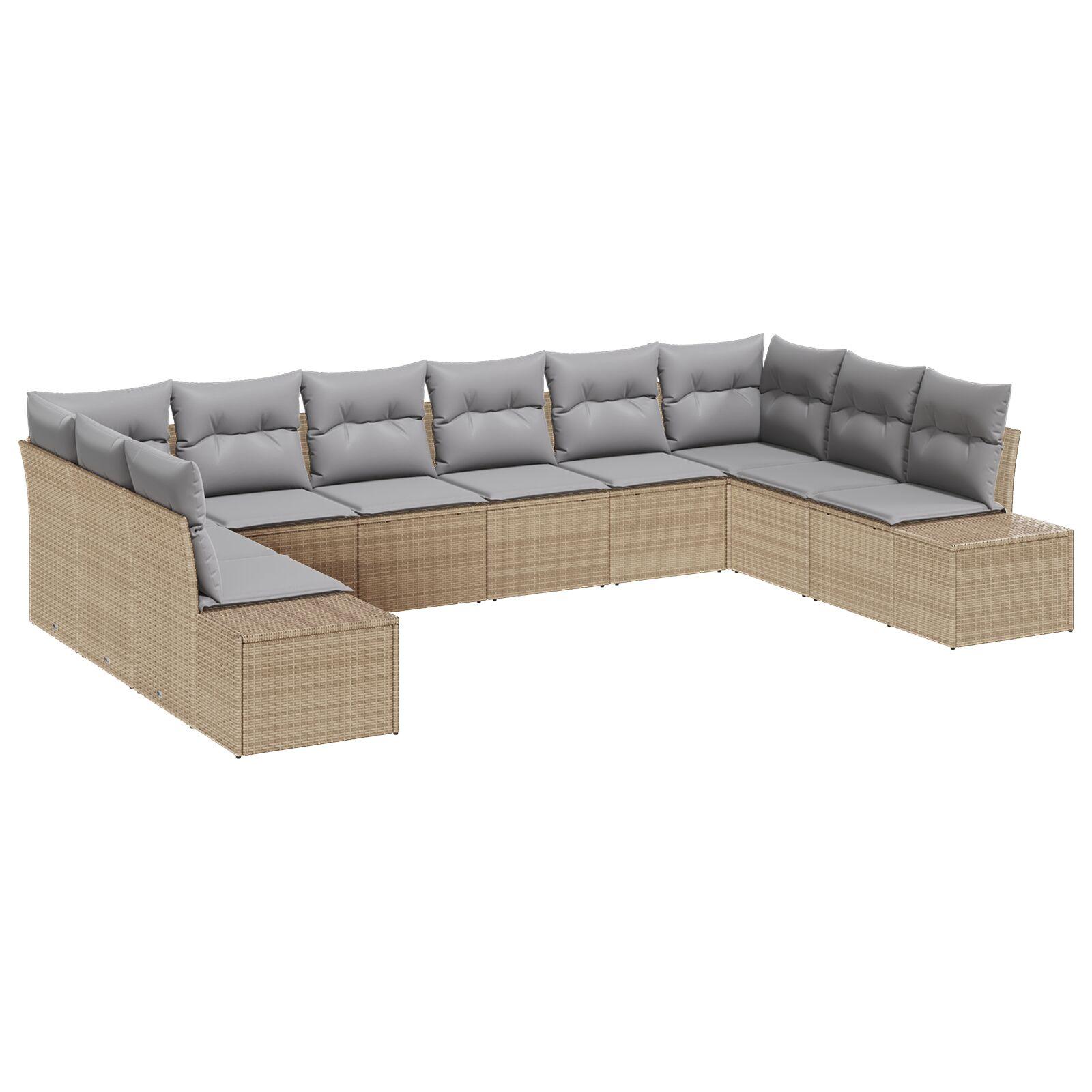 Havesofa Sæt med pude 10 stk beige og lysegrå 344 x 209 x 85 cm