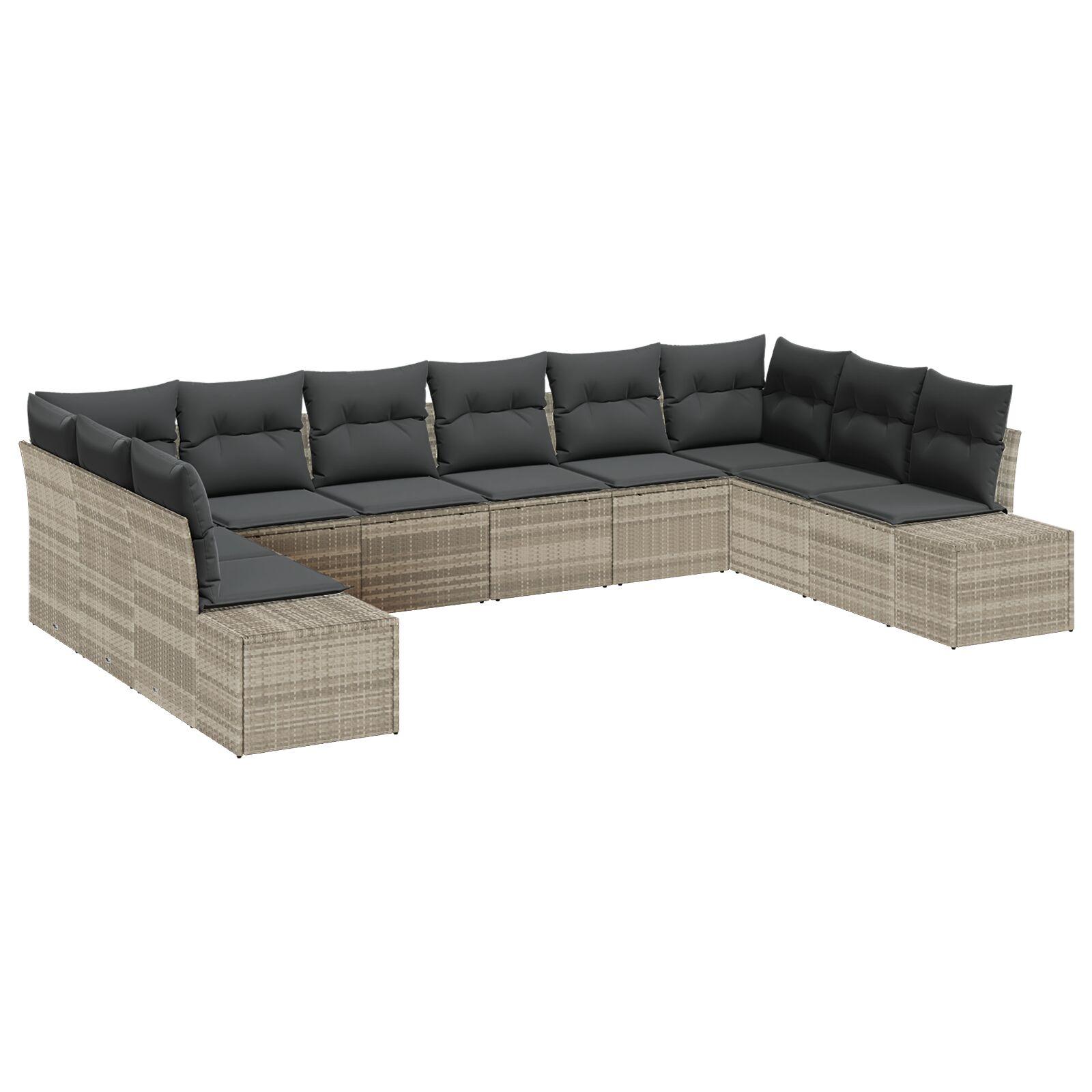 Havesofa Sæt 10 stk Lysegrå 344 x 209 x 85 cm Poly rattan