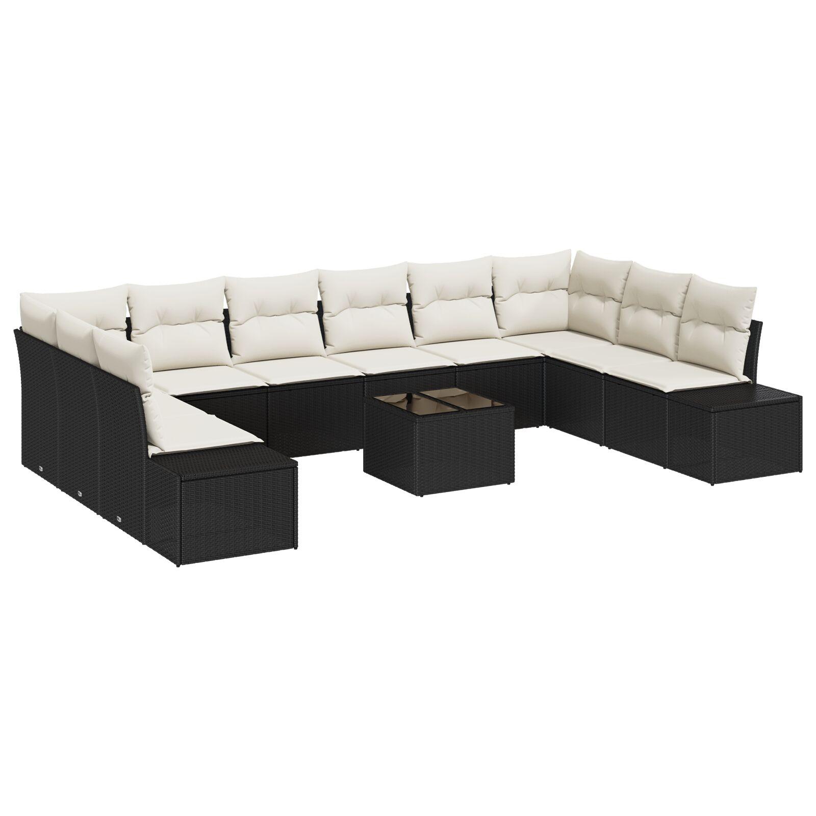 Havesofa Sæt 11 stk Sort og cremefarvet 344 x 209 x 85 cm