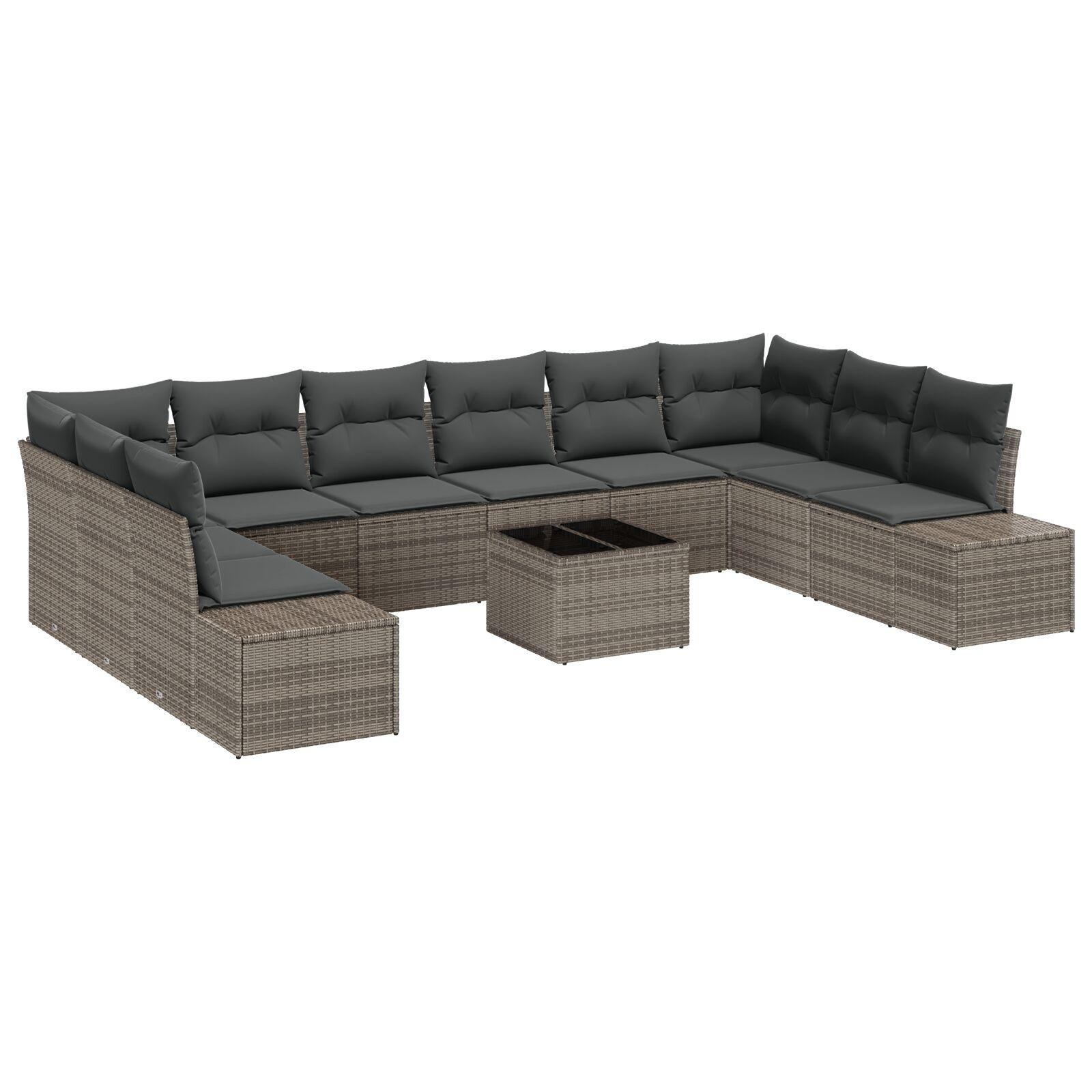 Havesofa Sæt med pude 11 stk Grå 344 x 209 x 85 cm Poly rattan