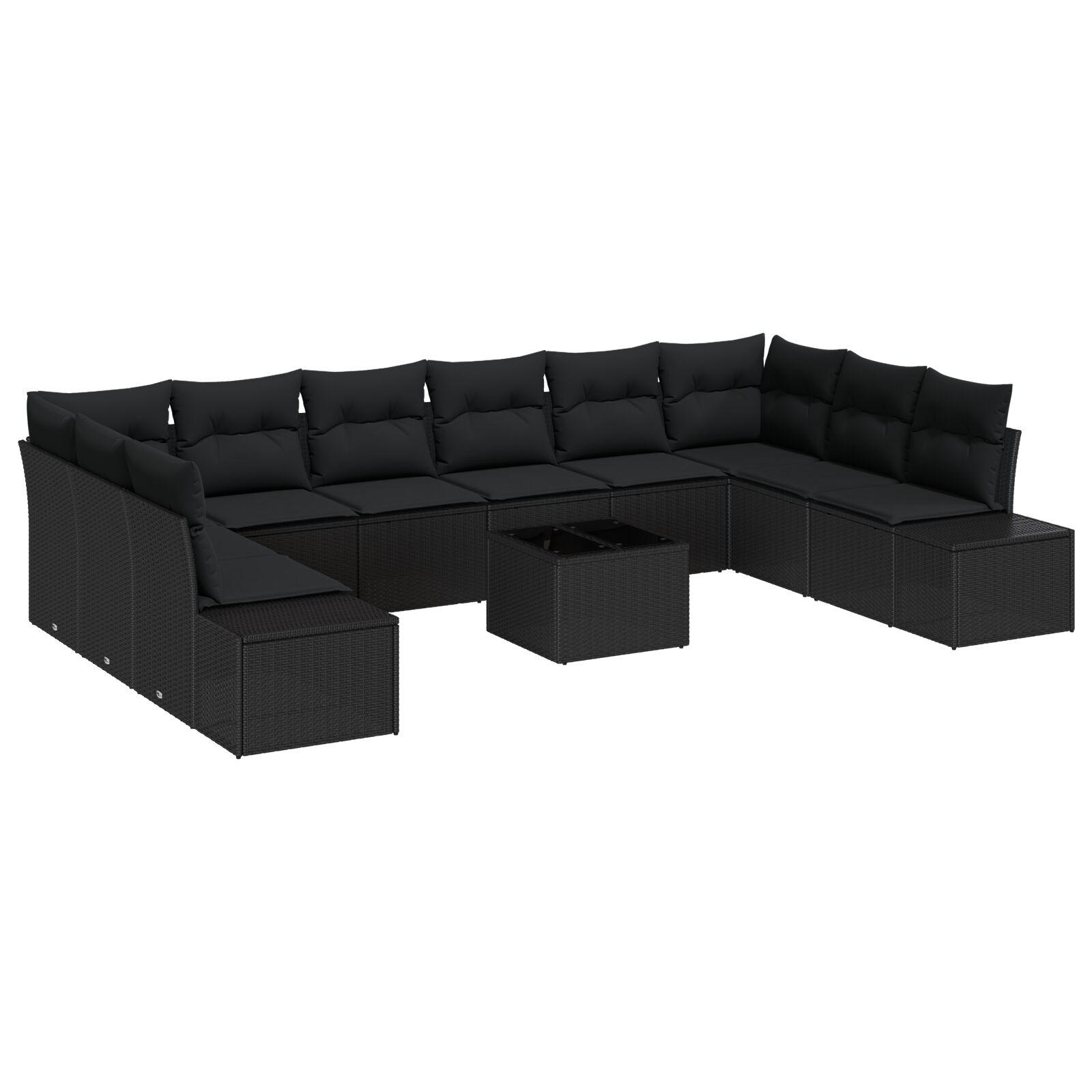 Modulært havesofa sæt med puder - 10 dele, sort polyrattan