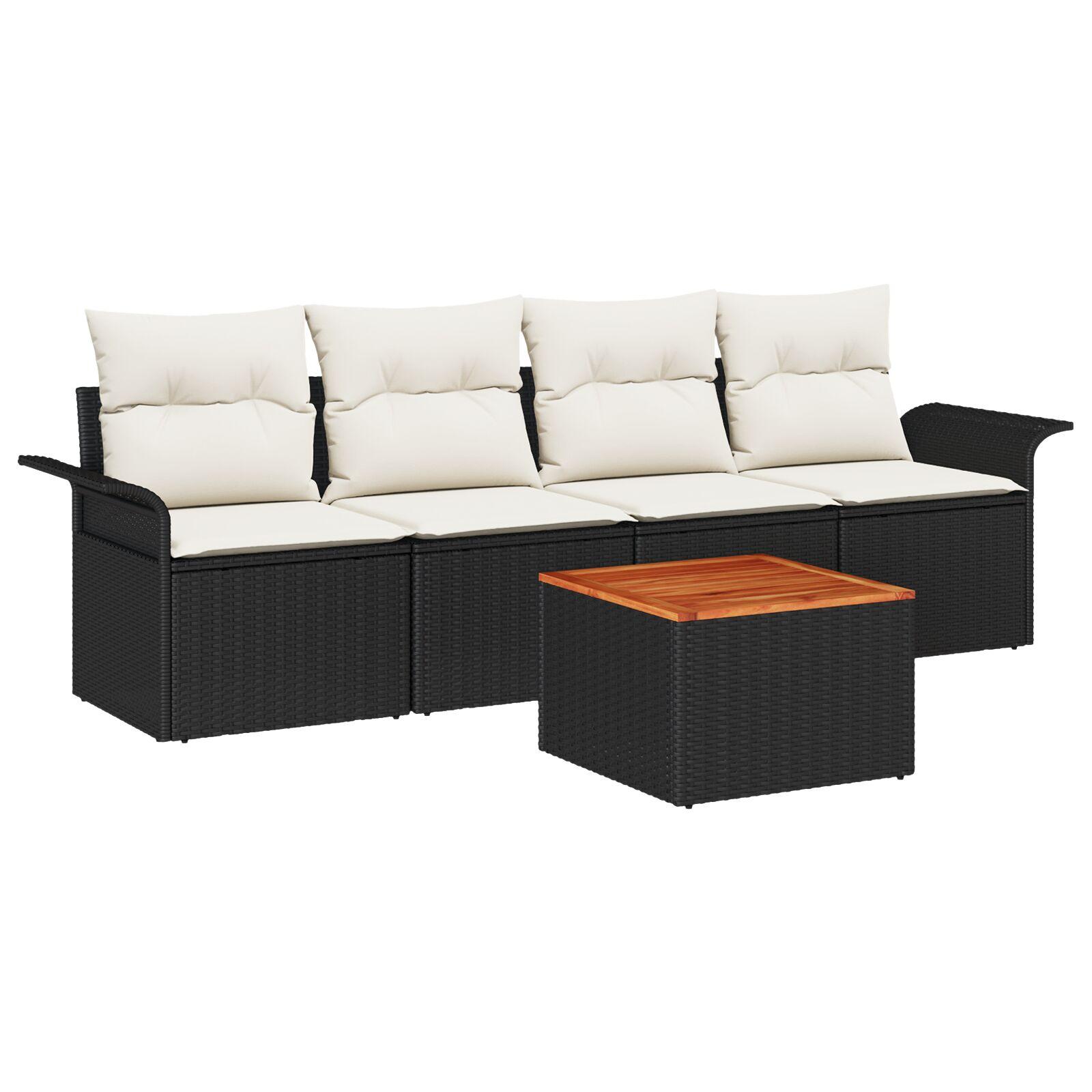 Havesofa Sæt med pude 5 stk Sort og Cream 55 x 55 x 37 cm