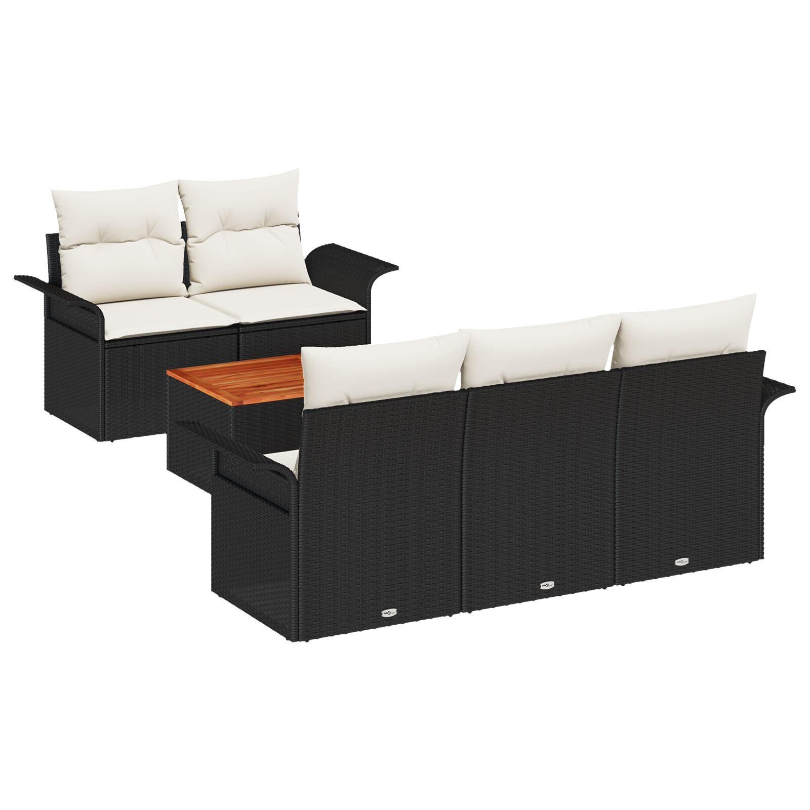Havesofa Sæt med pude 6 stk Sort og Cream 55 x 55 x 37 cm