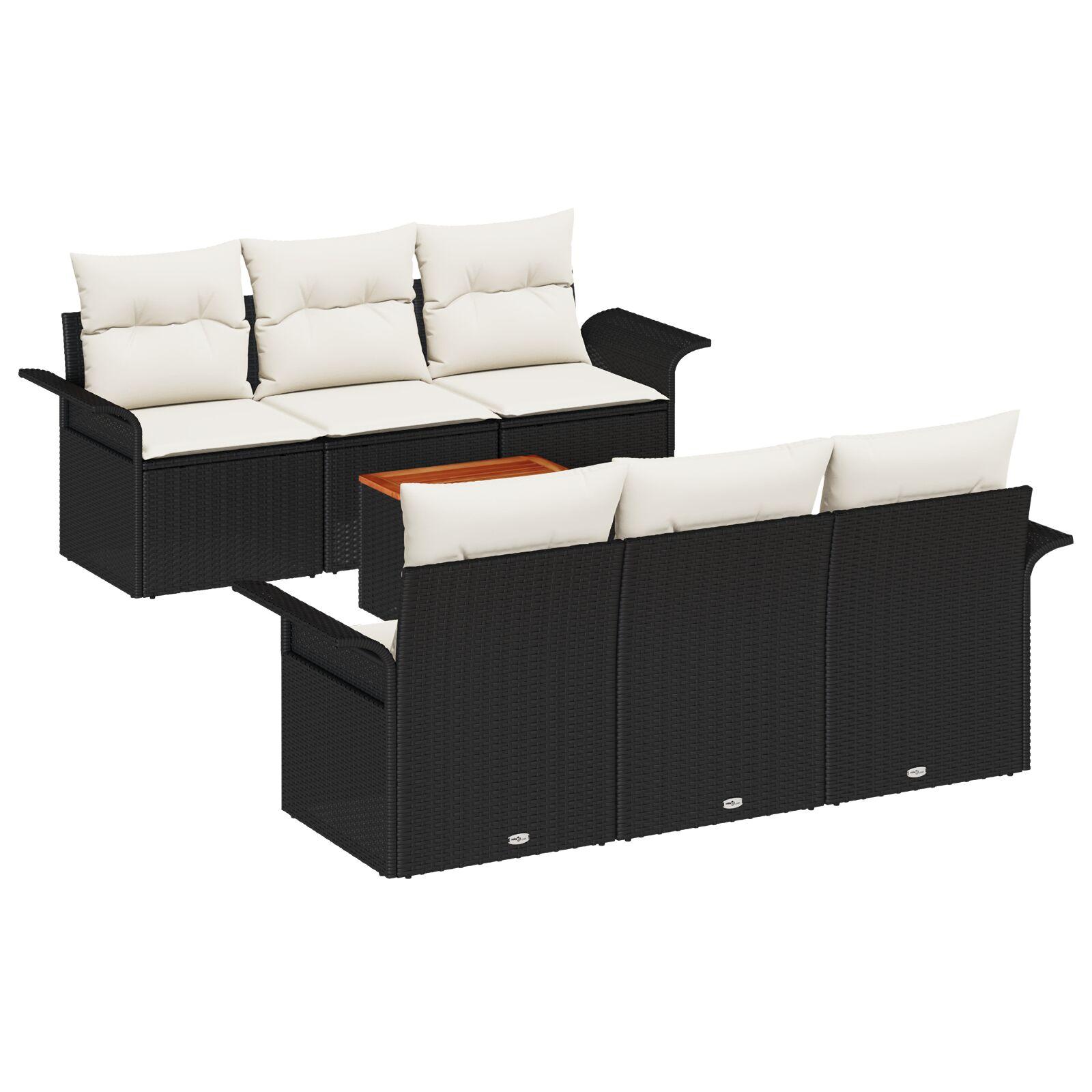 Havesofa Sæt med pude 7 stk Sort og Cream 55 x 55 x 37 cm