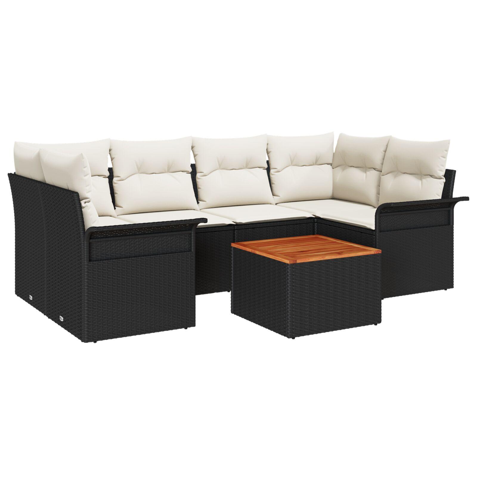 Havesofa Sæt med pude 7 stk Sort og Cream 55 x 55 x 37 cm