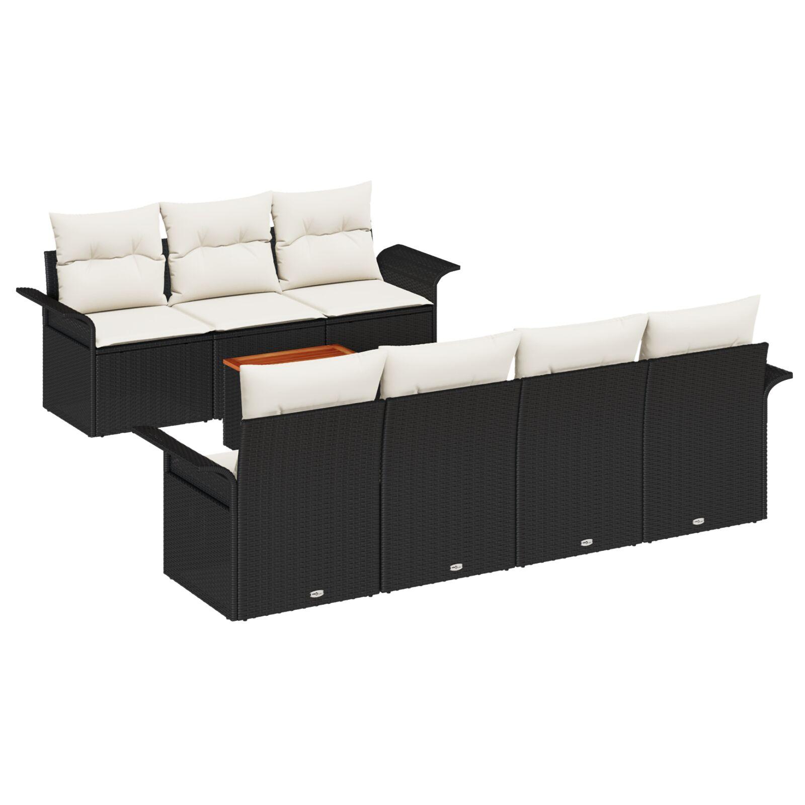 Havesofa Sæt med pude 8 stk Sort og Cream 55 x 55 x 37 cm