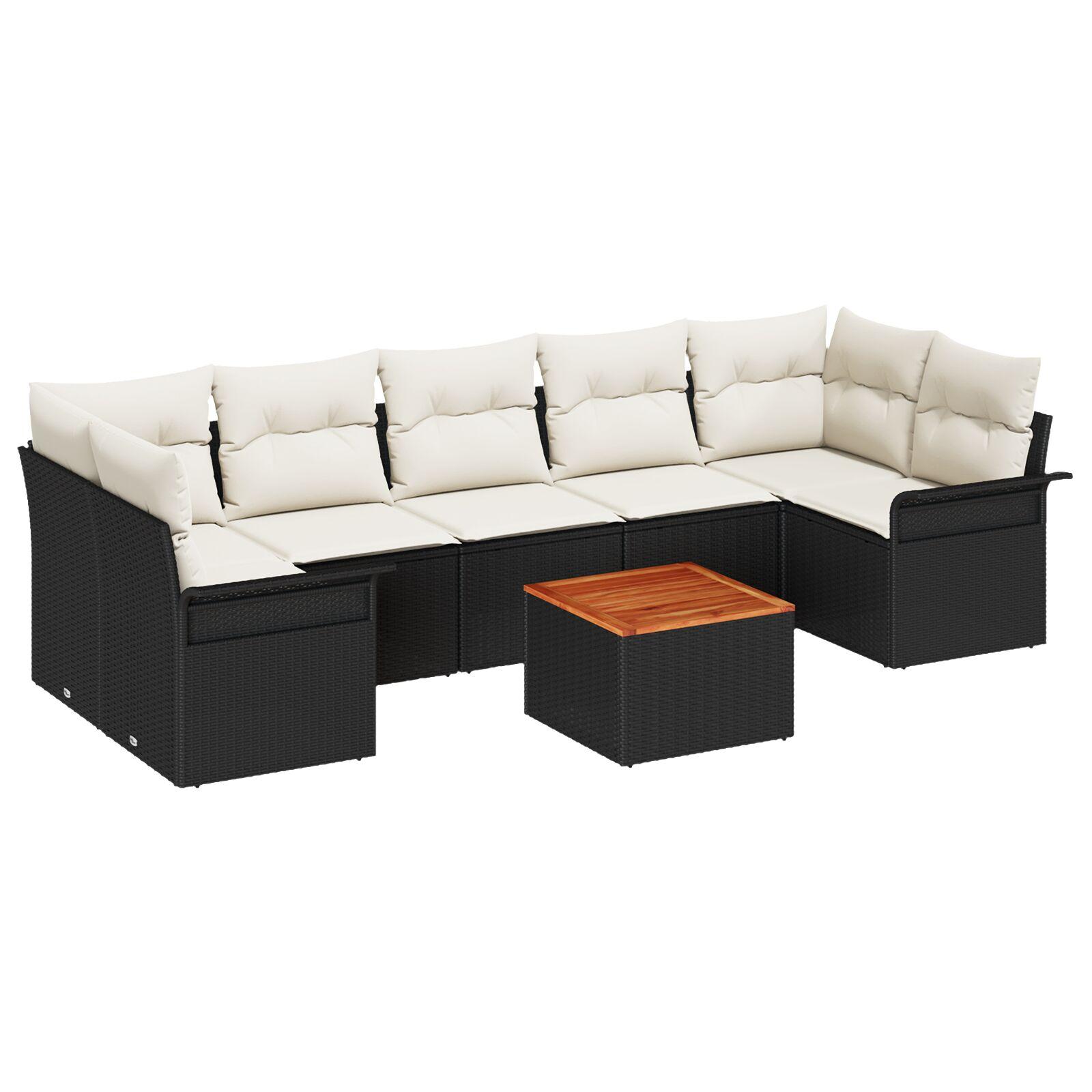 Havesofa Sæt med pude 8 stk Sort og Cream 55 x 55 x 37 cm