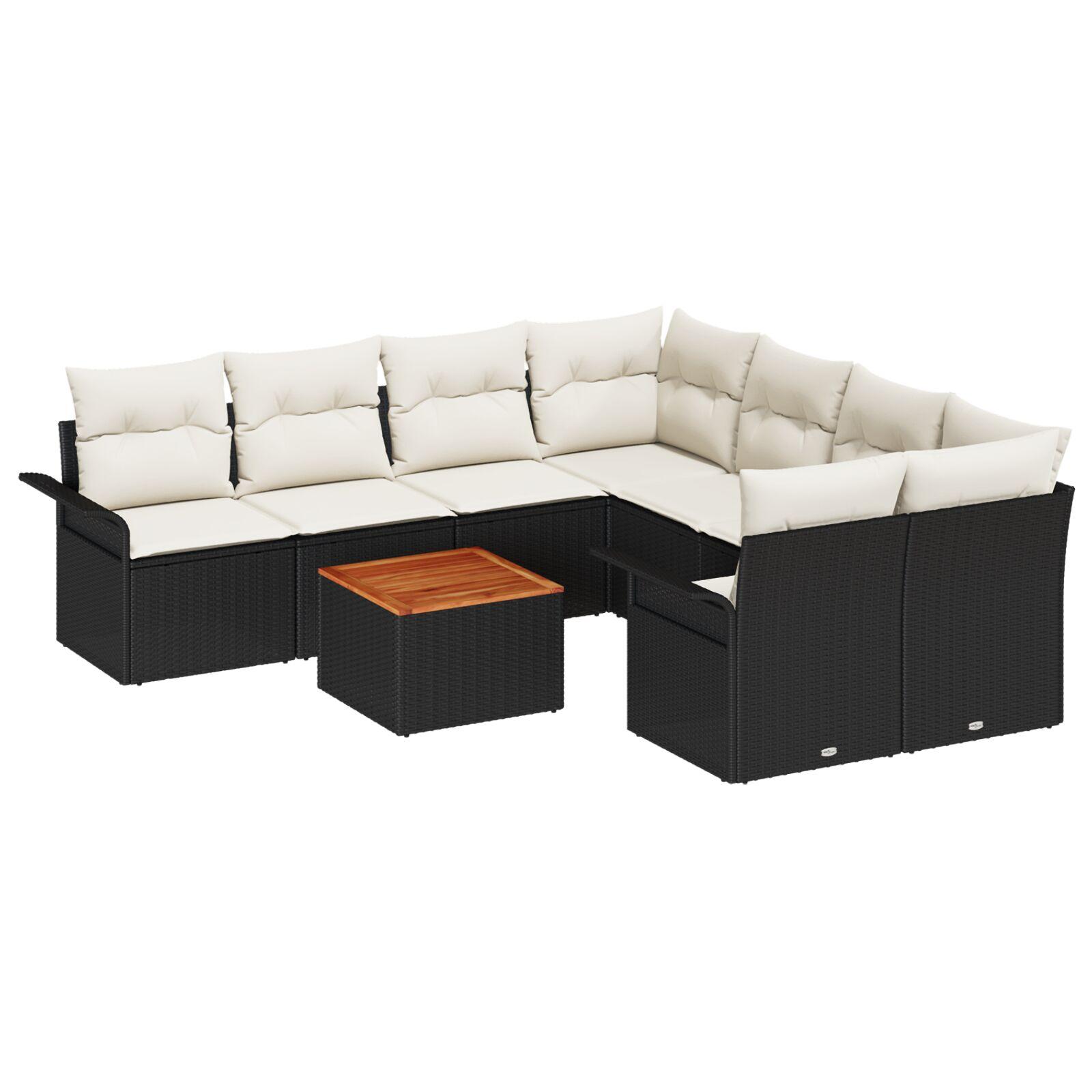 Havesofa Sæt med pude 9 stk Sort og Cream 55 x 55 x 37 cm
