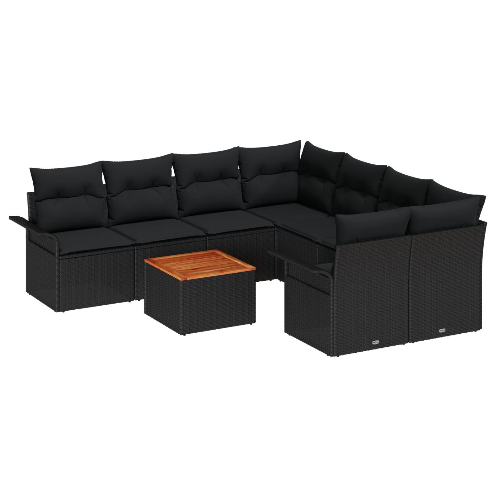 Havesofa Sæt med pude med opbevaring 9 stk Sort 55 x 55 x 37 cm