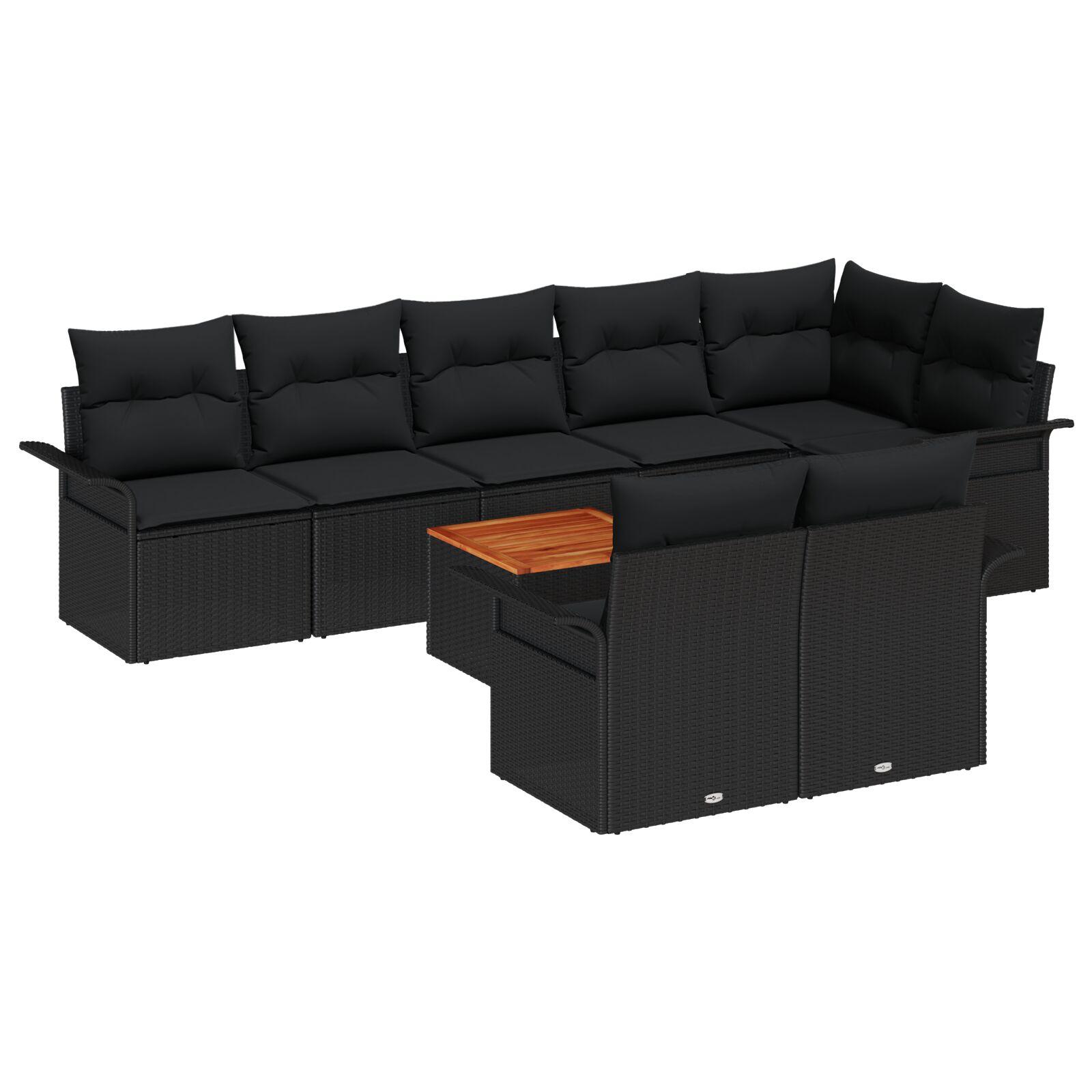Havesofa sæt med opbevaring - 9 dele i sort polyrattan