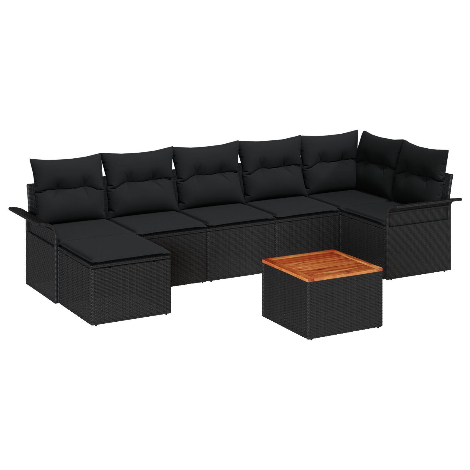Havesofa Sæt 8 stk Sort Polyrattan, stål og massivt akacietræ