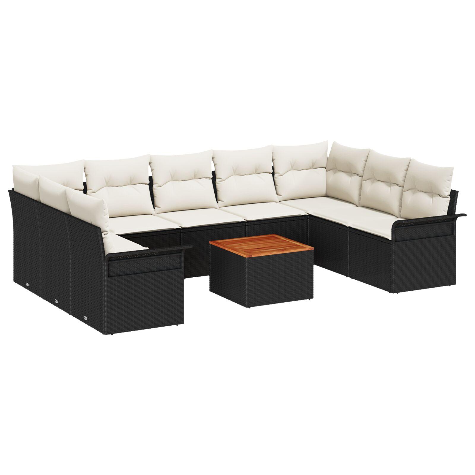 Havesofa Sæt med pude 10 stk Sort og Cream 55 x 55 x 37 cm
