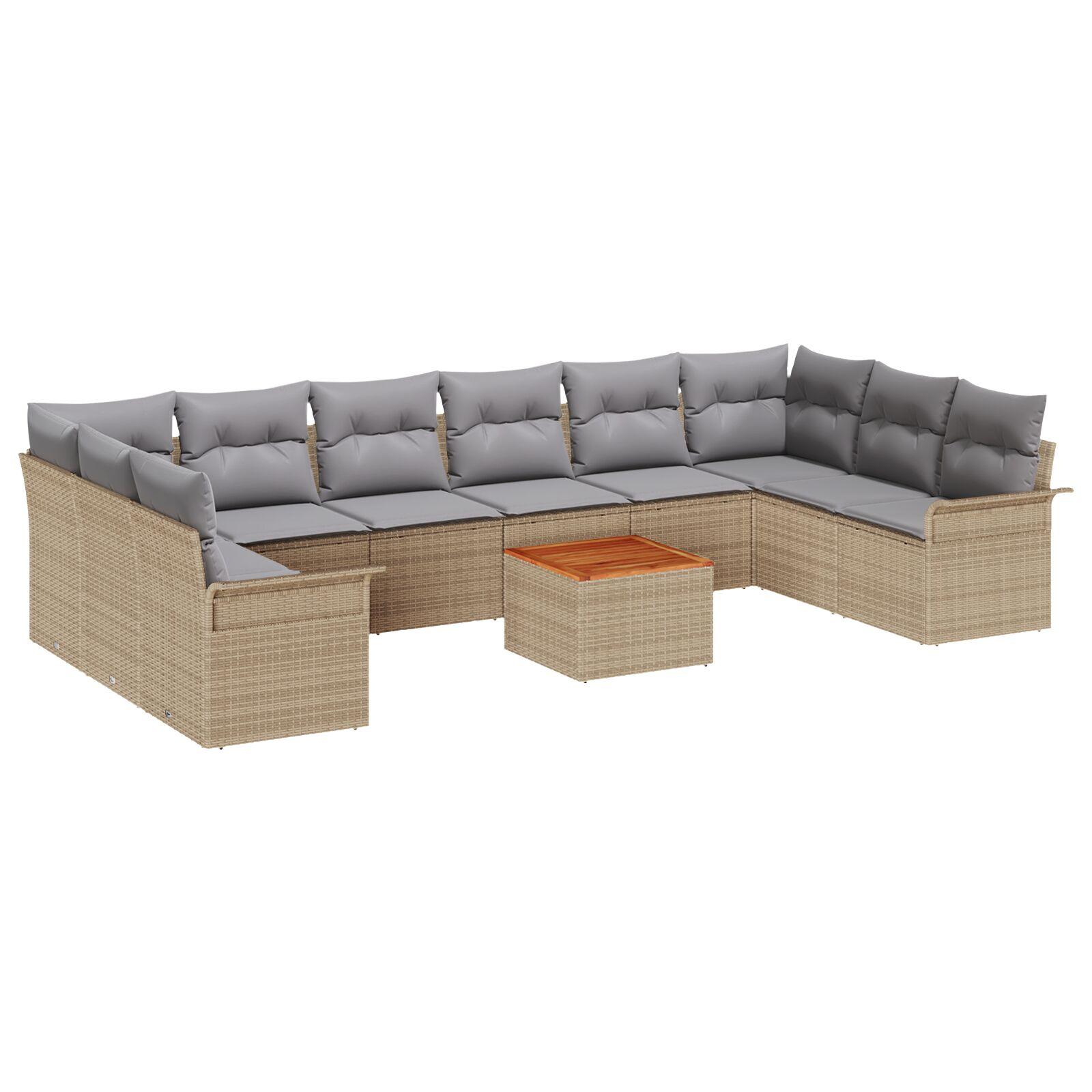 Havesofa Sæt Med Opbevaring 11 Dele Polyrattan - beige og lysegrå