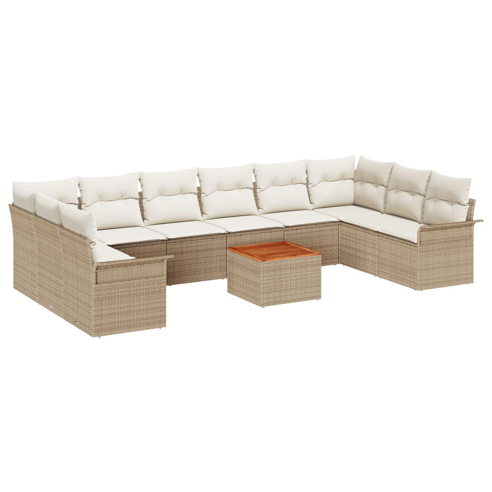 Havesofa Sæt Med Opbevaring 11 Dele Polyrattan - Beige og hvid