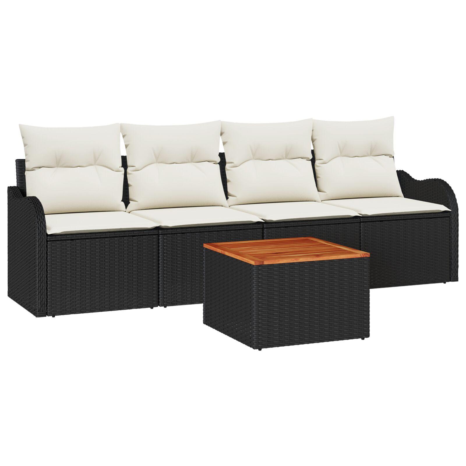 Havesofa Sæt med pude 5 stk Sort og Cream 55 x 55 x 37 cm