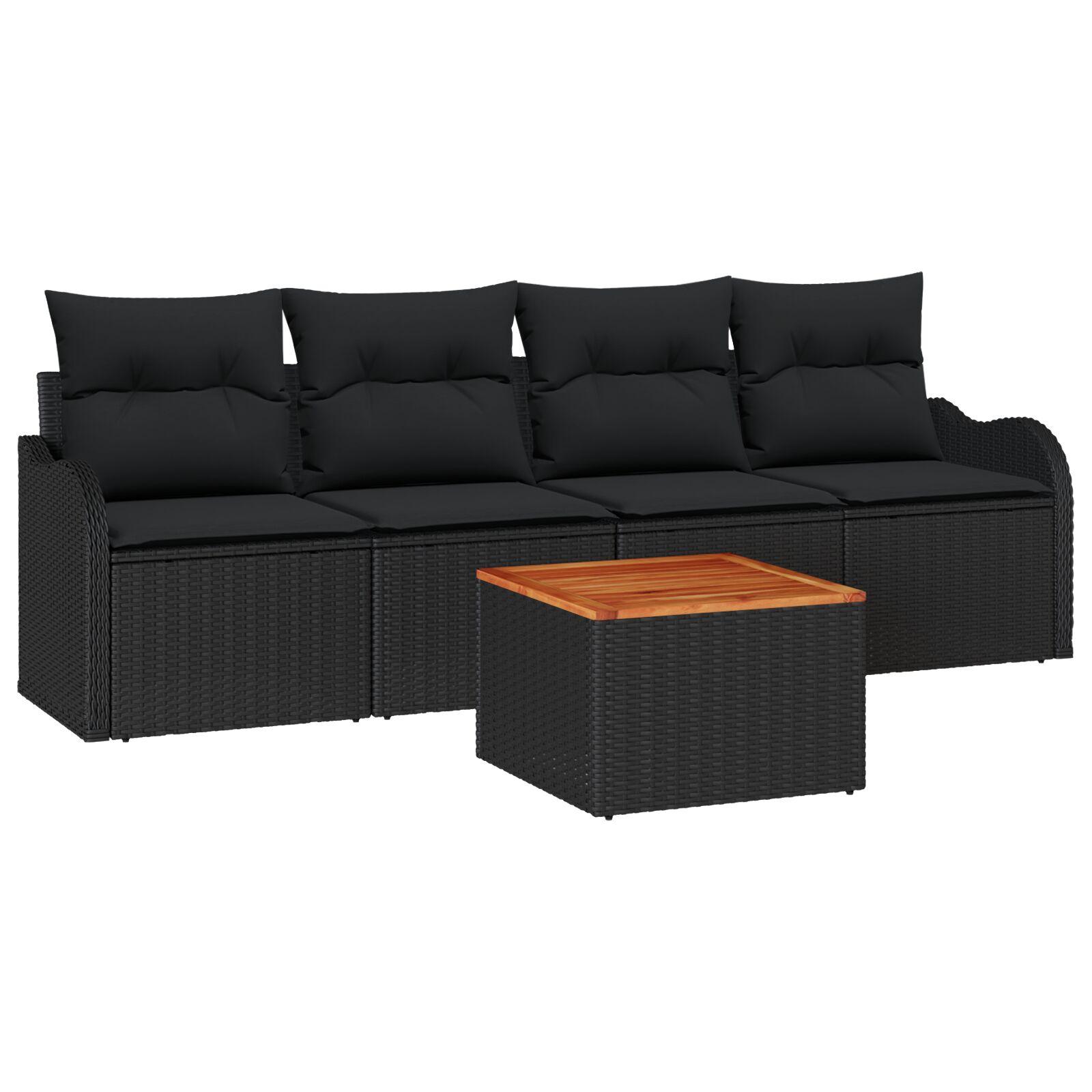 Havesofa Sæt med pude med opbevaring 5 stk Sort 55 x 55 x 37 cm