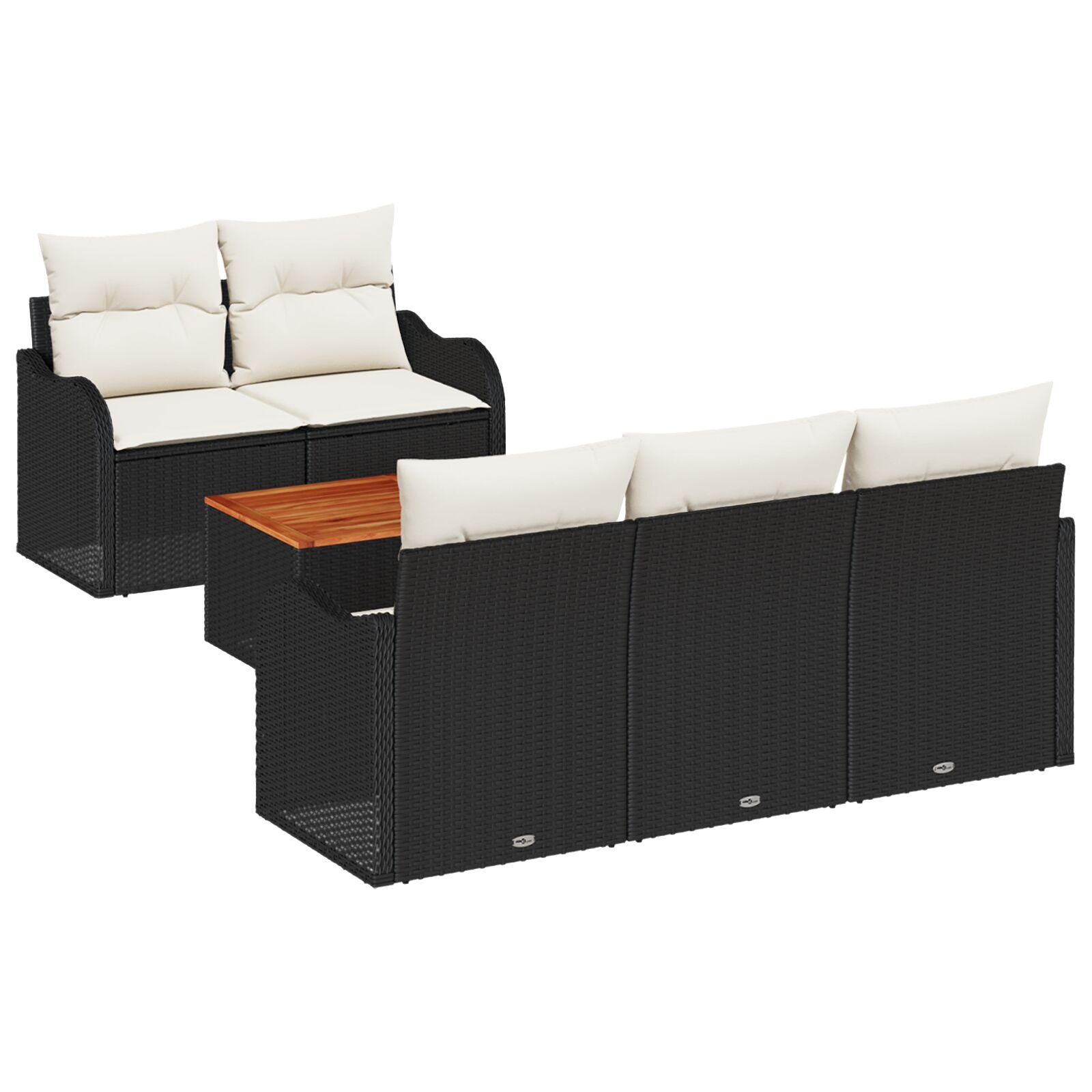 Havesofa Sæt med pude 6 stk Sort og Cream 55 x 55 x 37 cm