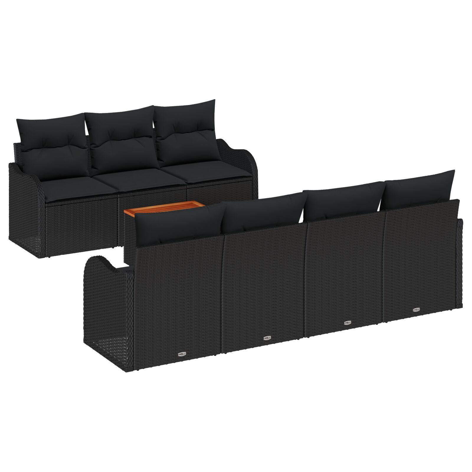 Havesofa sæt med opbevaring - 8 dele i sort polyrattan