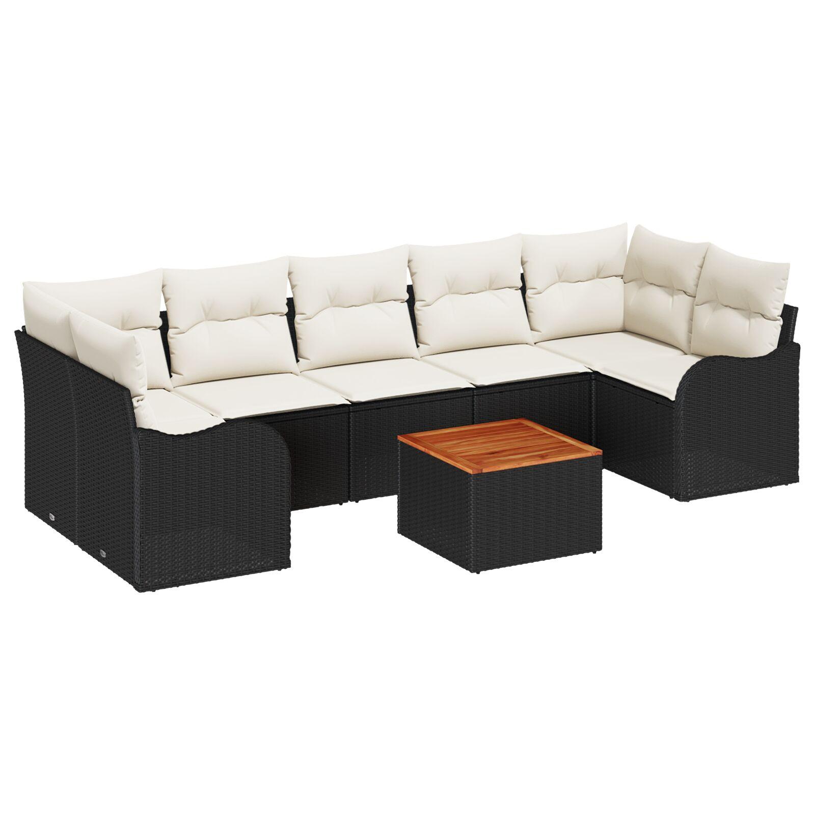 Modulært havesofa-sæt med opbevaring, 8 dele - sort/creme polyrattan