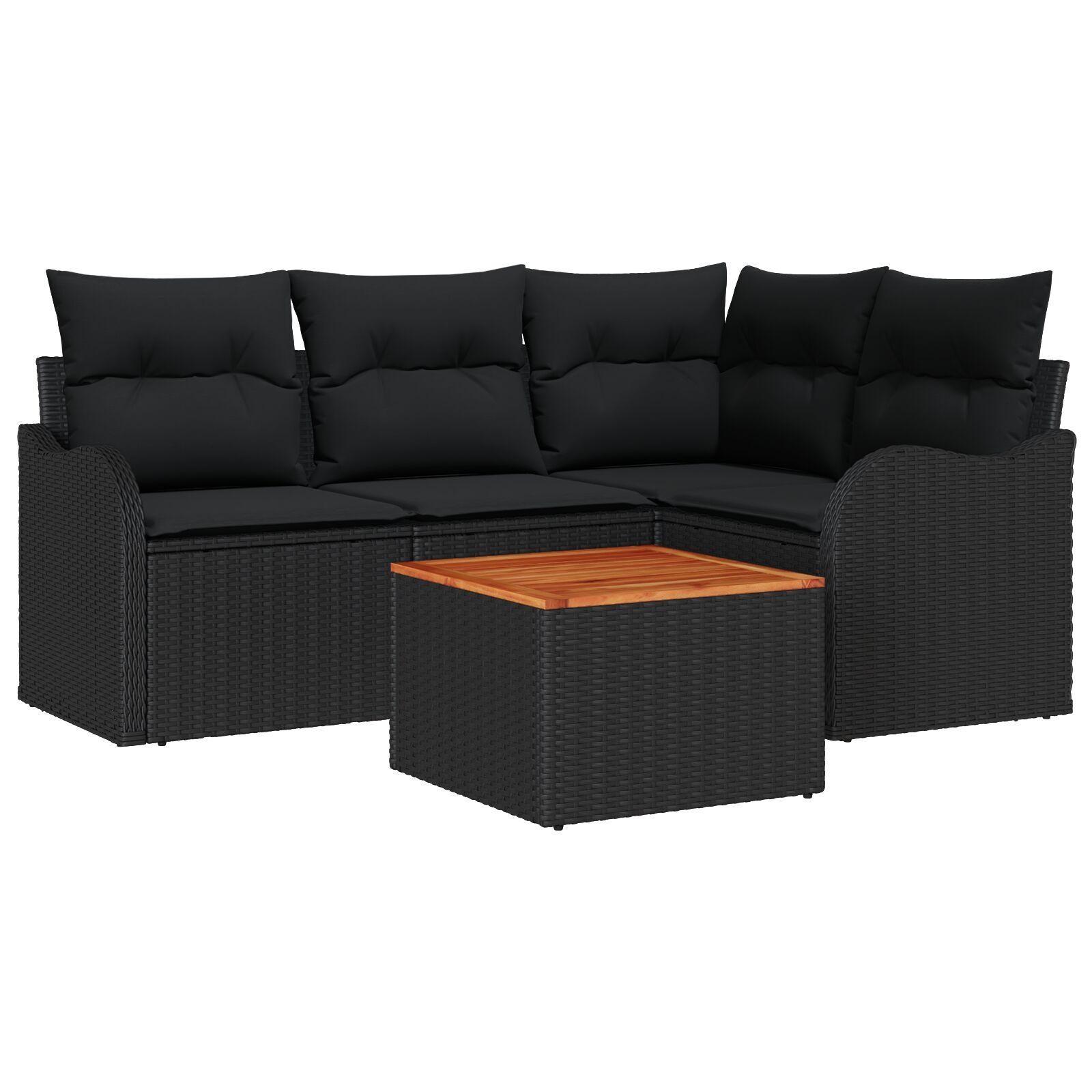 Havesofa sæt med opbevaring - 5 dele i sort polyrattan